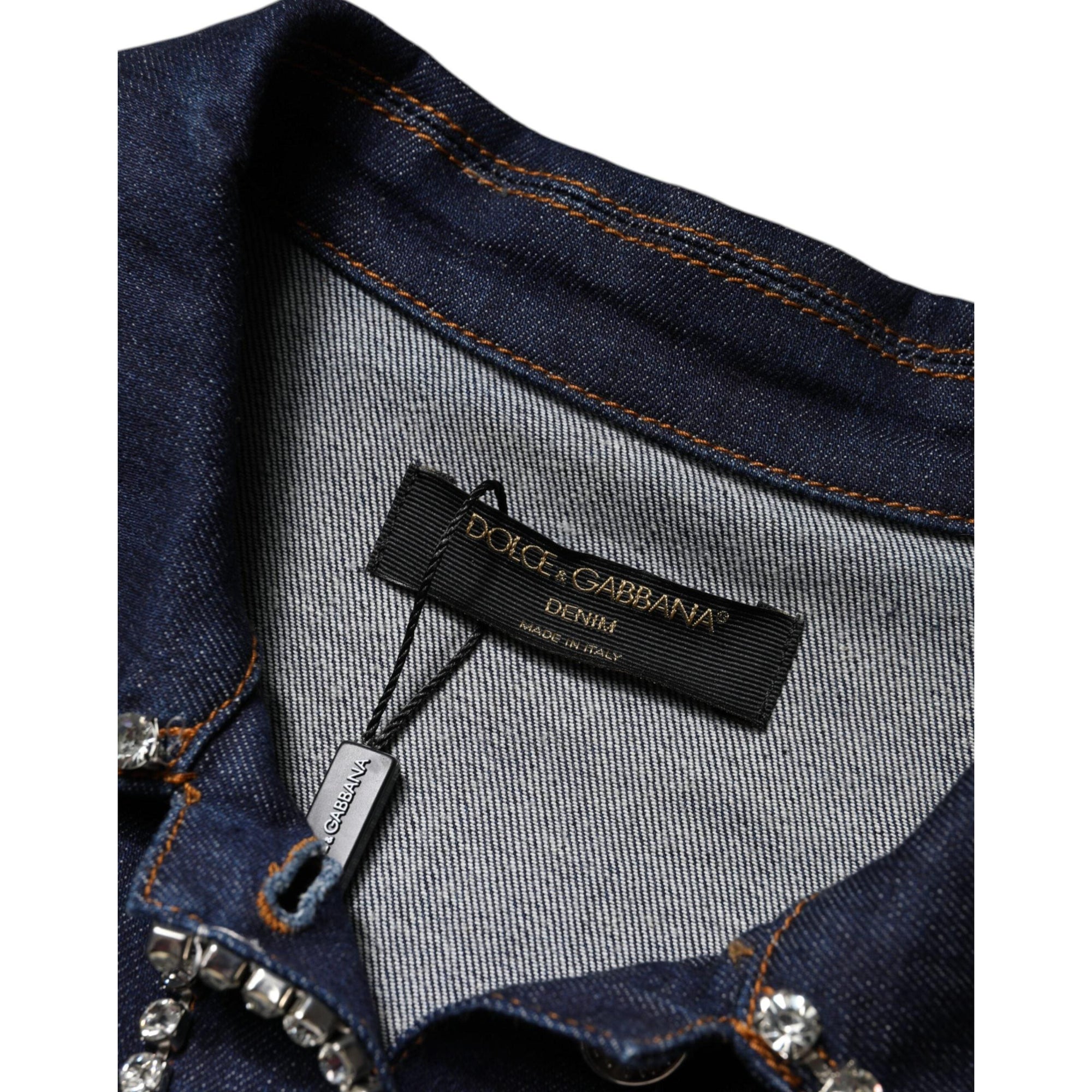 Dolce &amp; Gabbana Blue Denim Cotton Crystal Embellished Jacket
