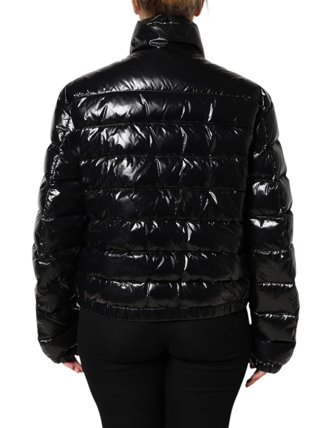 Dolce & Gabbana Black Logo Plaque Full Zip Puffer Jacket