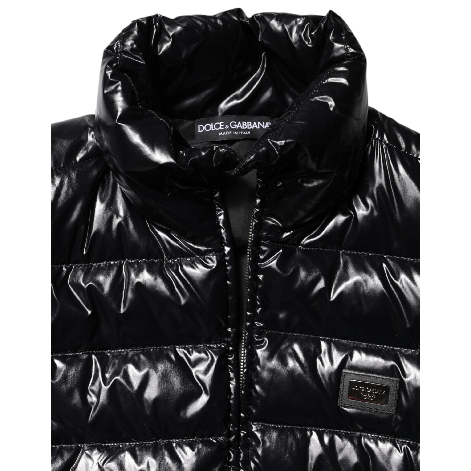Dolce &amp; Gabbana Black Logo Plaque Full Zip Puffer Jacket