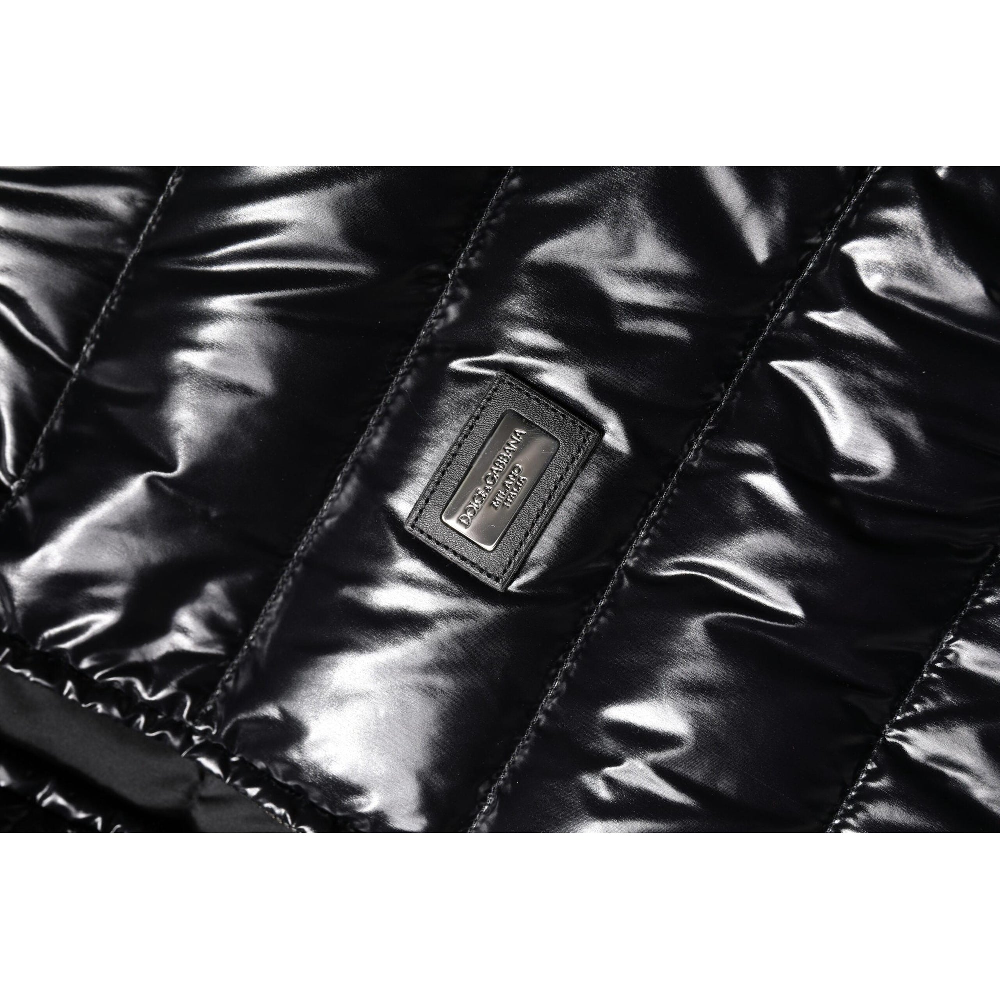 Dolce &amp; Gabbana Black Logo Plaque Full Zip Puffer Jacket