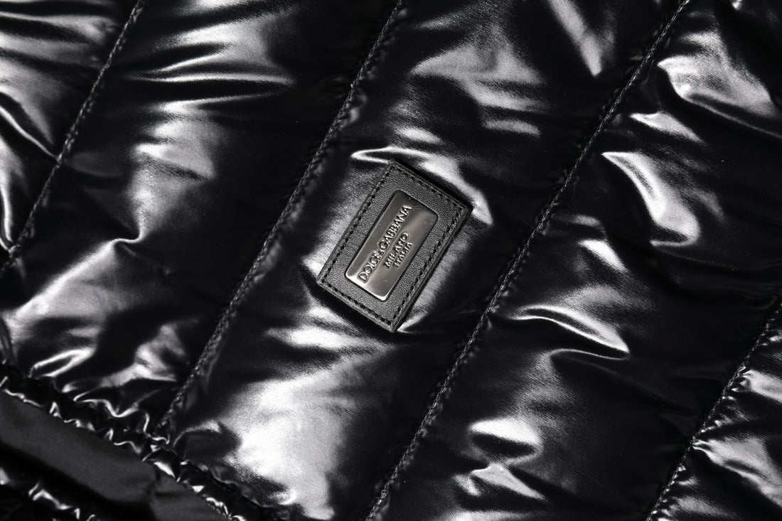 Dolce & Gabbana Black Logo Plaque Full Zip Puffer Jacket