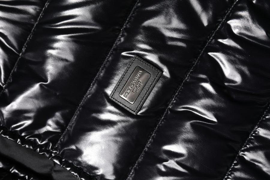 Dolce & Gabbana Black Logo Plaque Full Zip Puffer Jacket