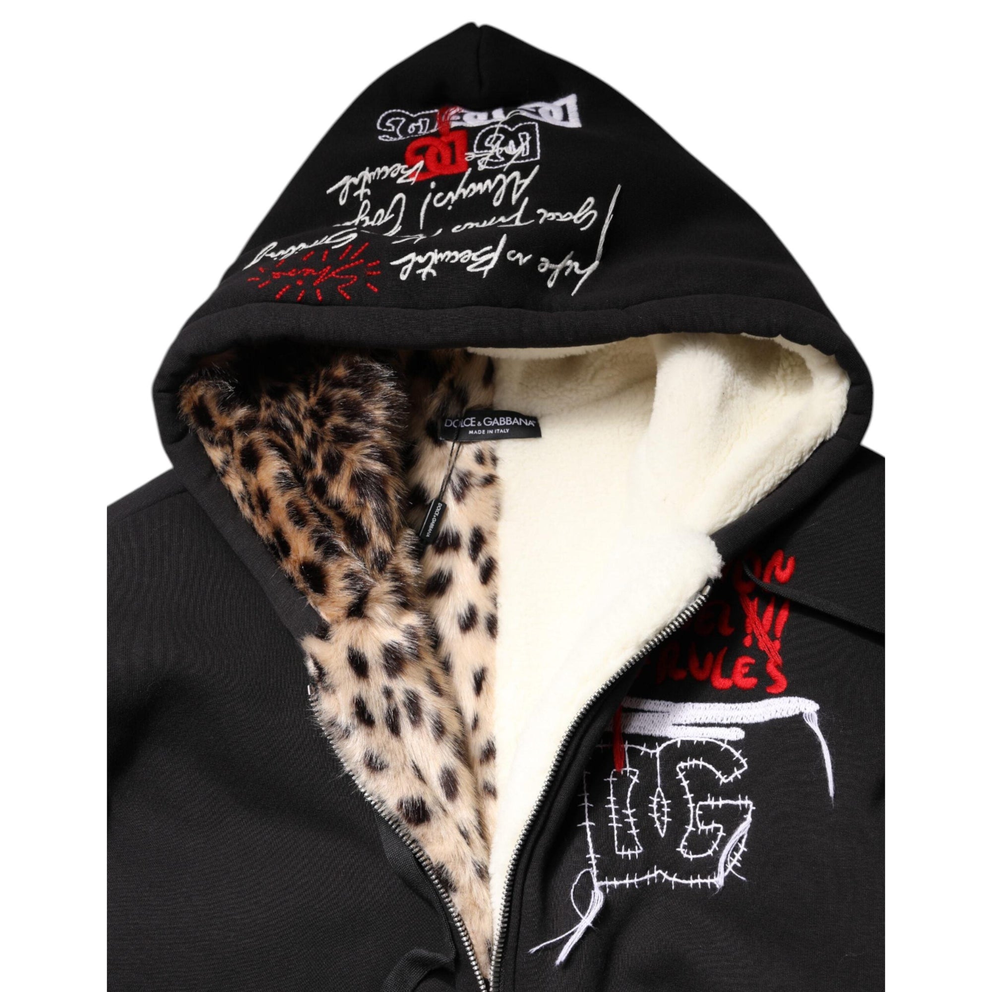 Dolce &amp; Gabbana Black Embroidered Full Zip Hooded Jacket