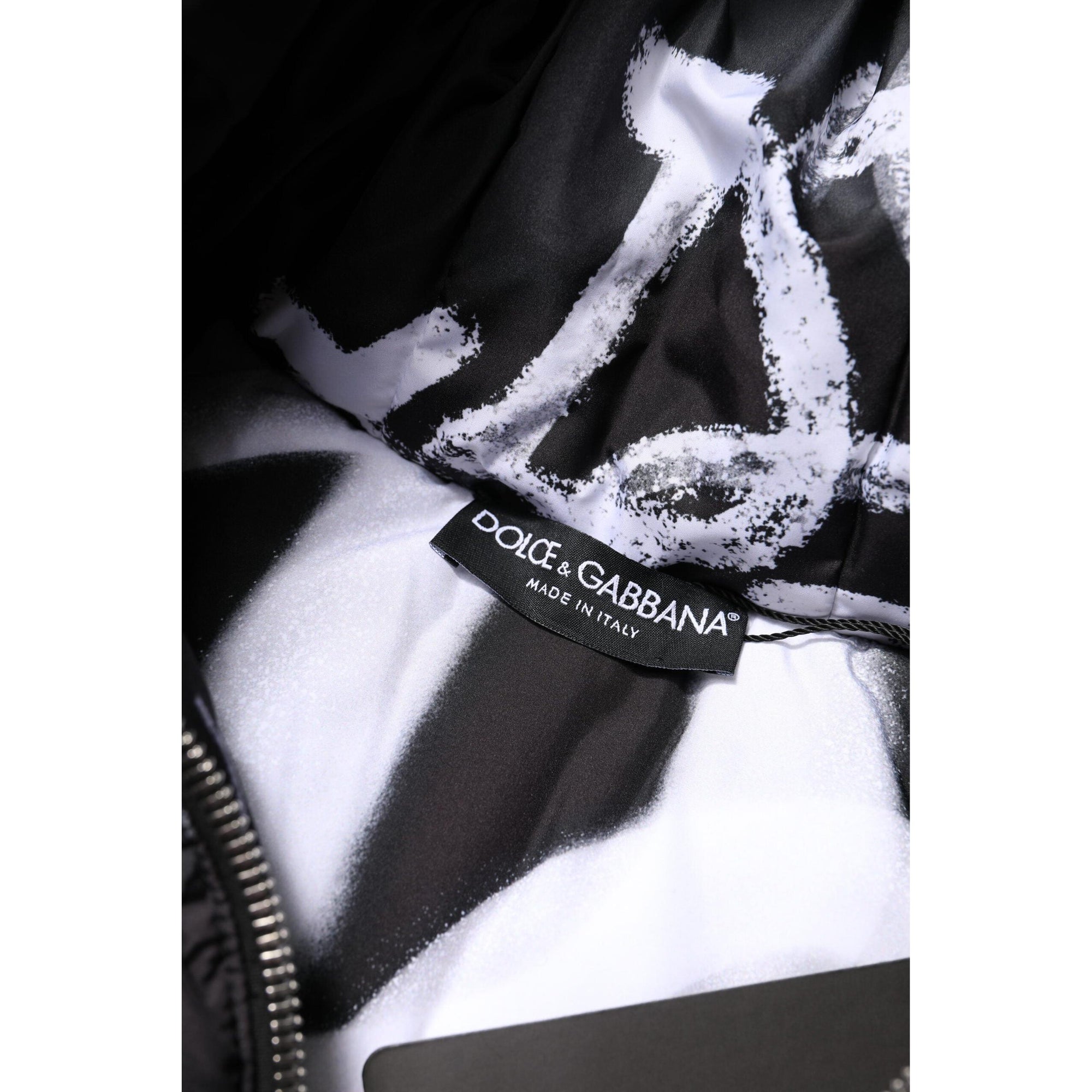 Dolce &amp; Gabbana Black Padded Hooded Full Zip Cropped Jacket
