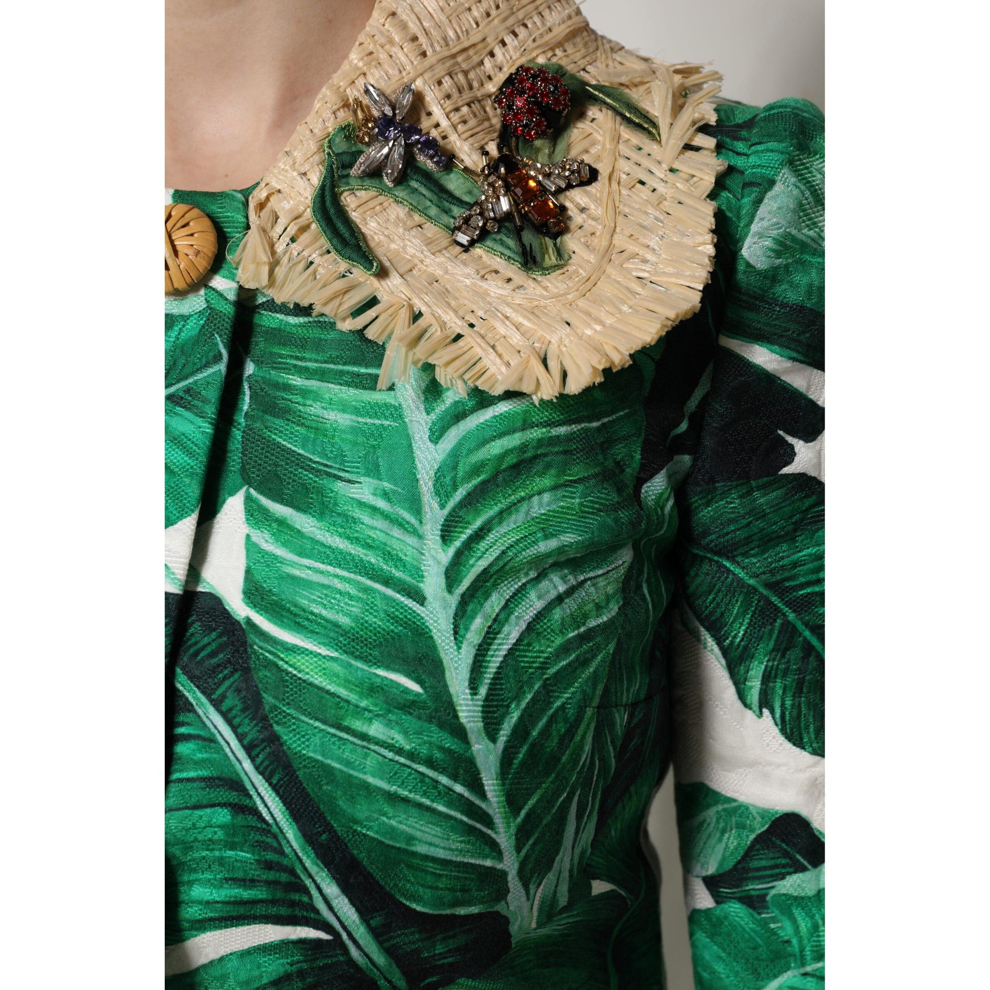 Dolce &amp; Gabbana Multicolor Leaf Print Embellished Trenchcoat Jacket