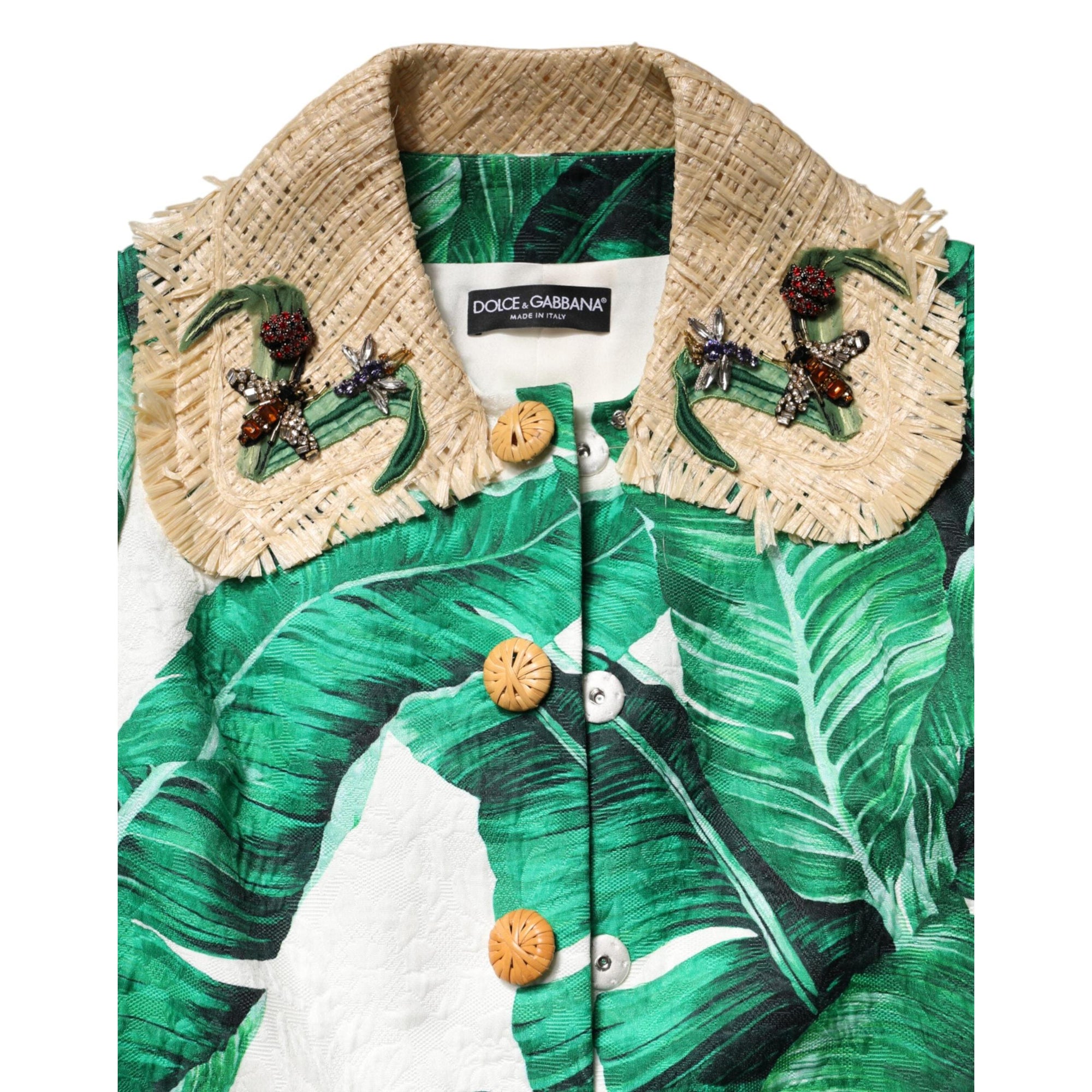 Dolce &amp; Gabbana Multicolor Leaf Print Embellished Trenchcoat Jacket