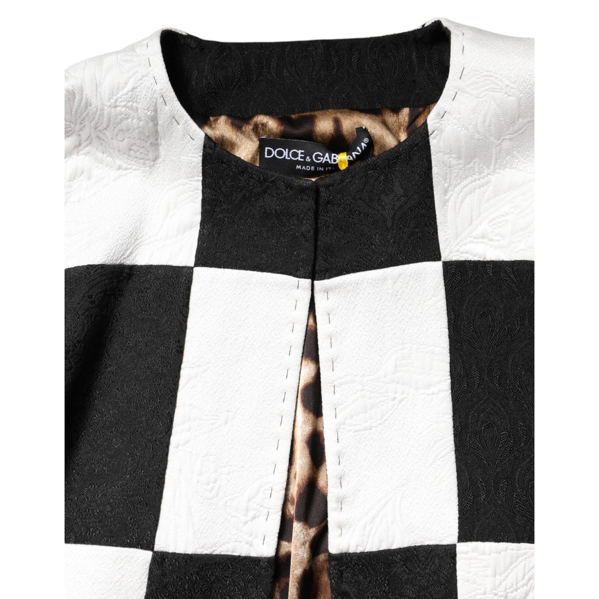 Dolce &amp; Gabbana White Black Patchwork Jacquard Blazer Jacket