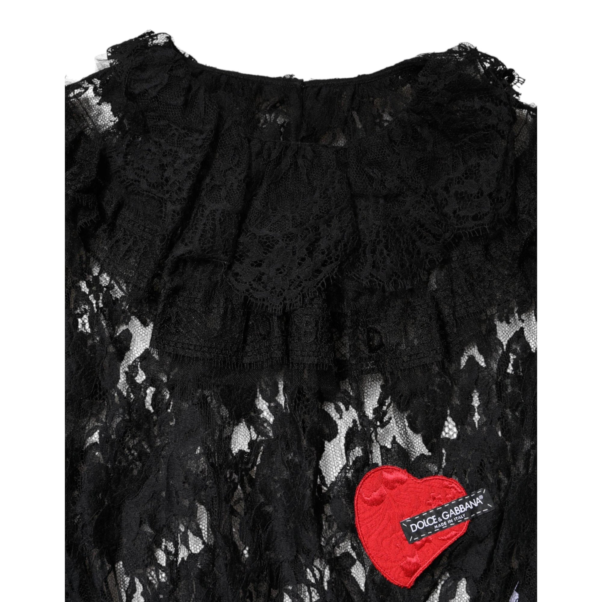 Dolce &amp; Gabbana Black Cotton Floral Lace Women Blouse Top