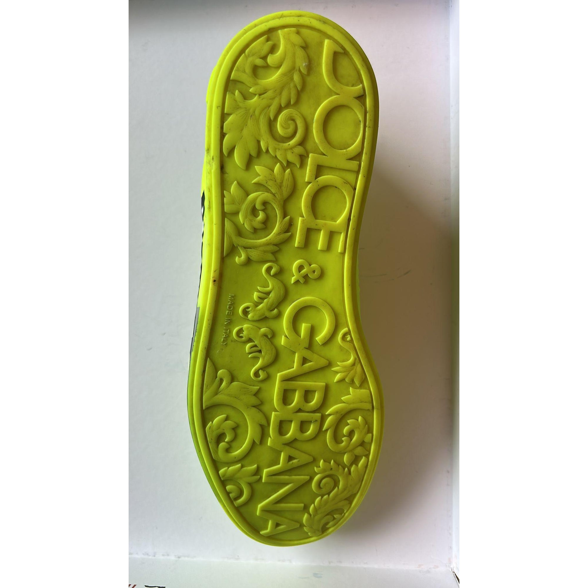 Dolce &amp; Gabbana Neon Green Logo Tape Low Top Sneakers Shoes