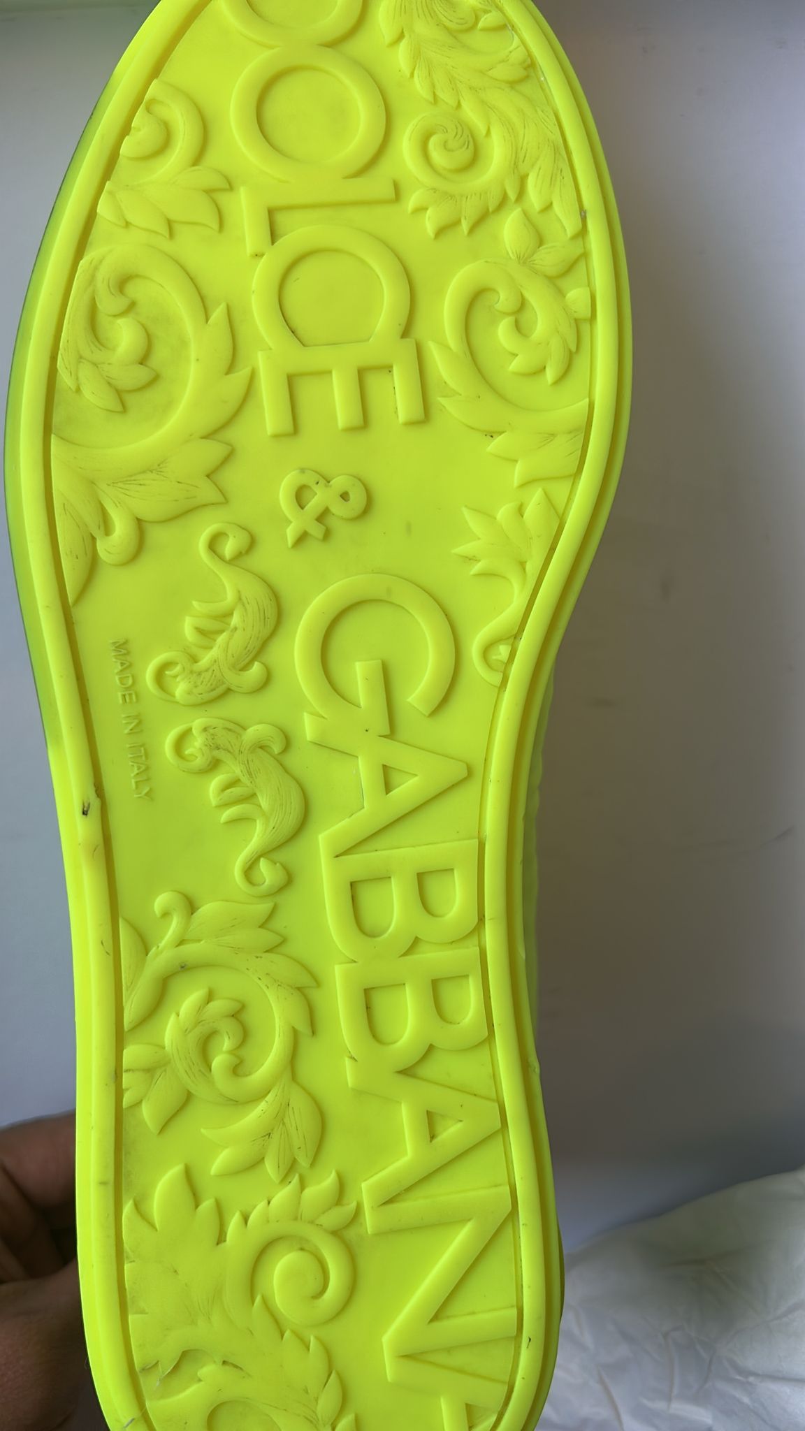 Dolce &amp; Gabbana Neon Green Logo Tape Low Top Sneakers Shoes