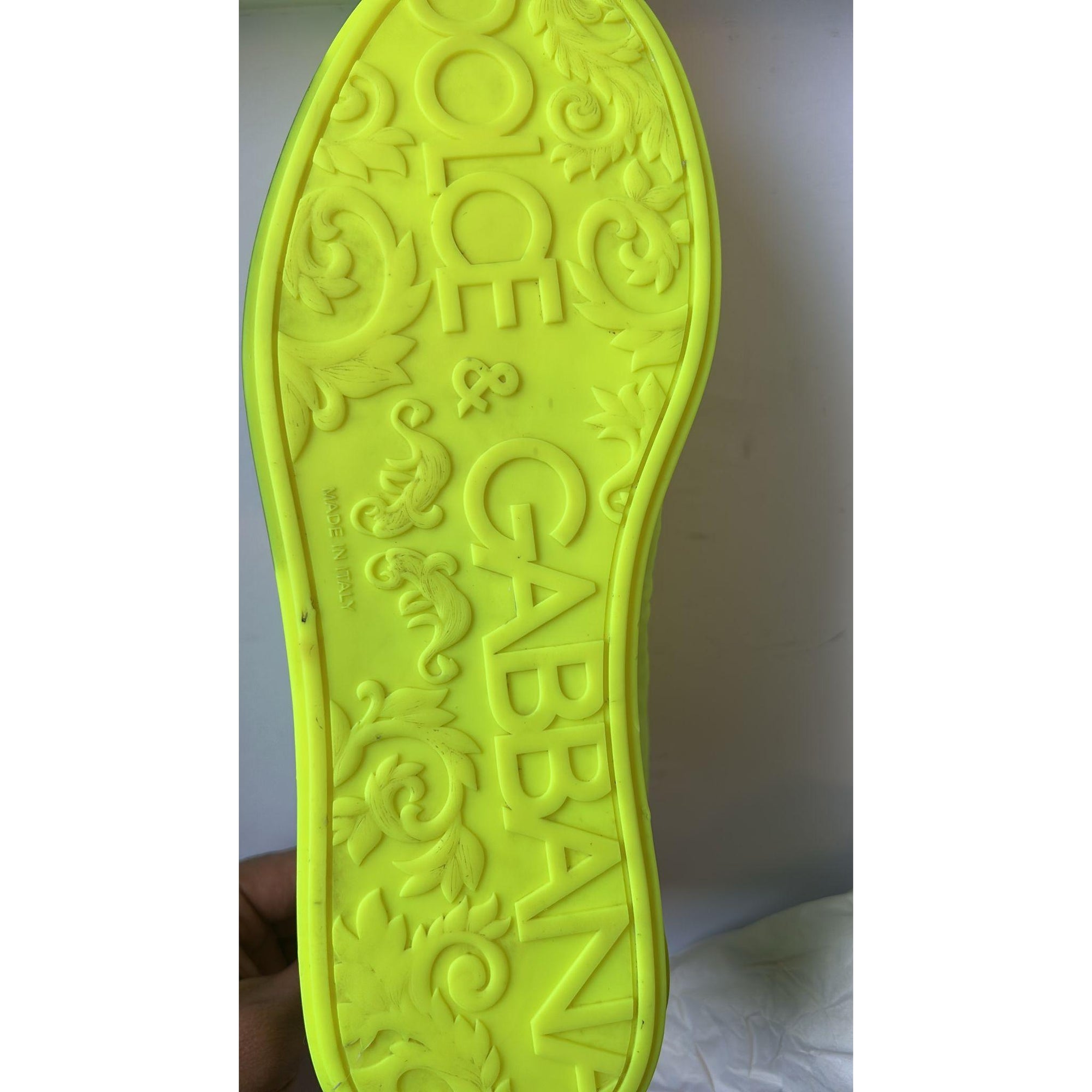 Dolce &amp; Gabbana Neon Green Logo Tape Low Top Sneakers Shoes
