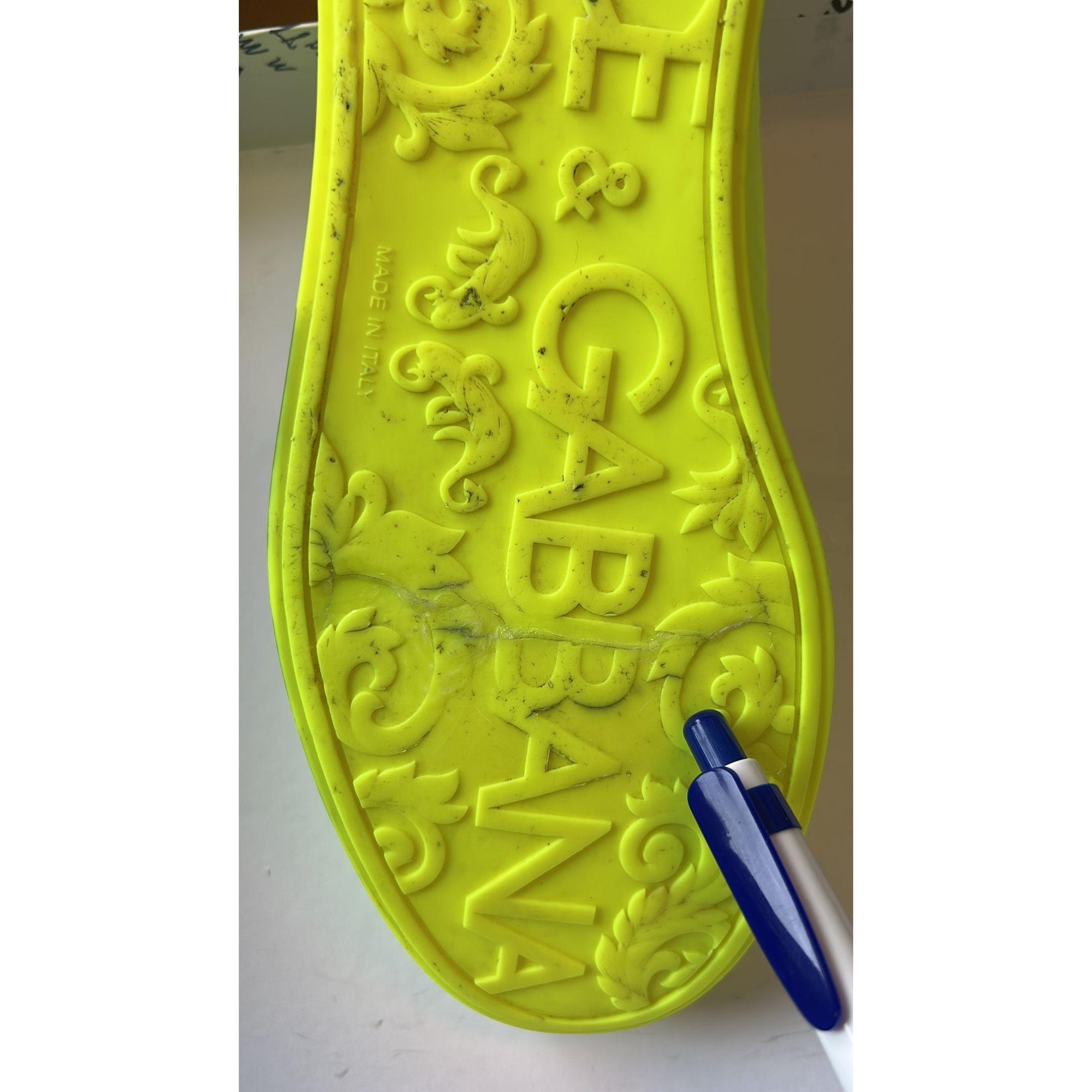 Dolce &amp; Gabbana Neon Green Logo Tape Low Top Sneakers Shoes