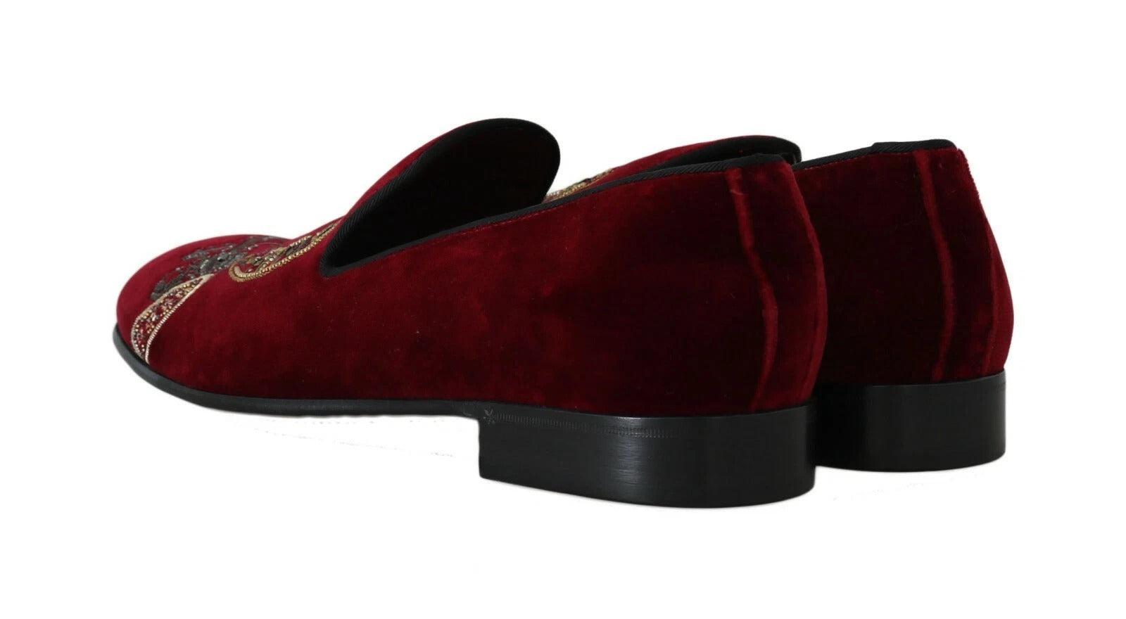 Dolce &amp; Gabbana Bordeaux Velvet Sequined Men&#39;s Loafers