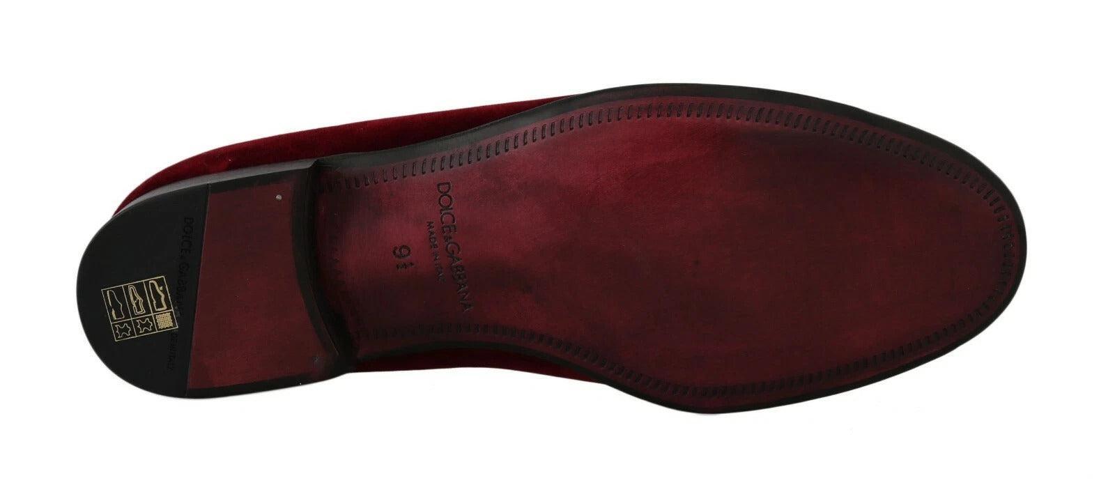 Dolce &amp; Gabbana Bordeaux Velvet Sequined Men&#39;s Loafers