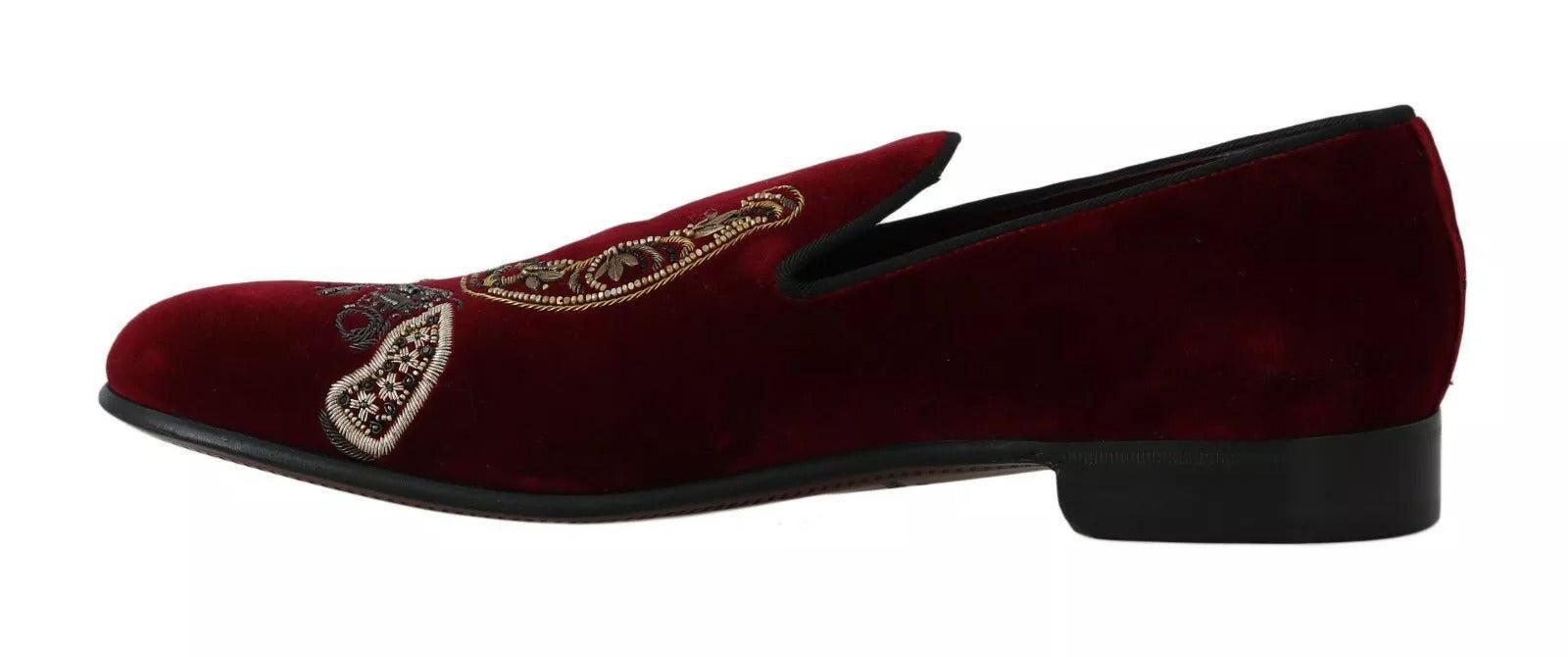 Dolce &amp; Gabbana Bordeaux Velvet Sequined Men&#39;s Loafers