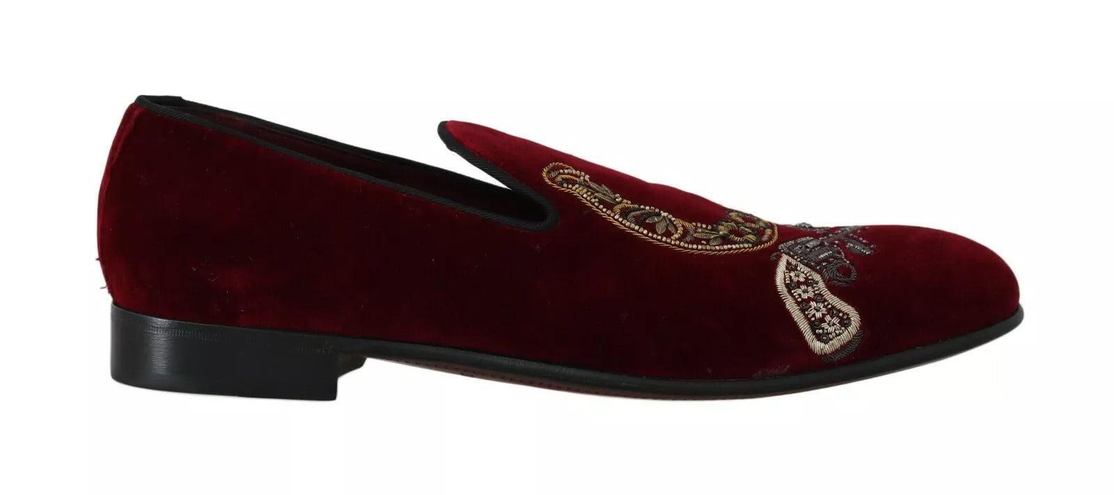 Dolce &amp; Gabbana Bordeaux Velvet Sequined Men&#39;s Loafers