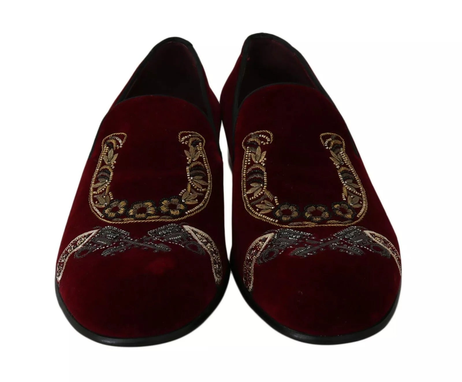 Dolce &amp; Gabbana Bordeaux Velvet Sequined Men&#39;s Loafers