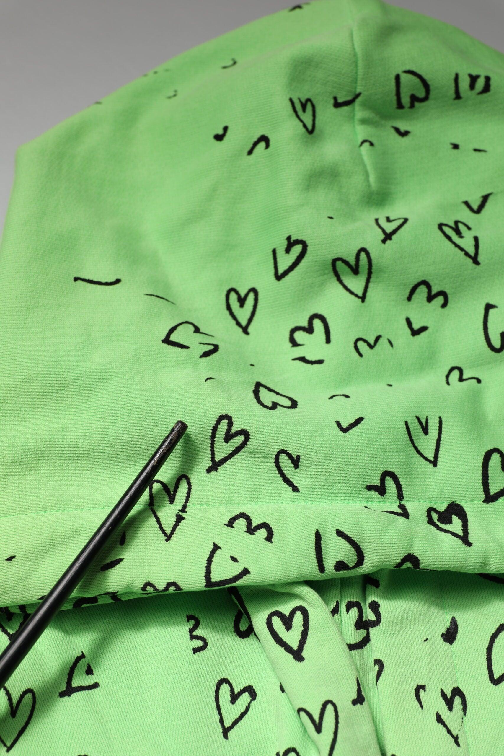 Dolce &amp; Gabbana Green Cotton Logo Heart Print Hooded Sweater