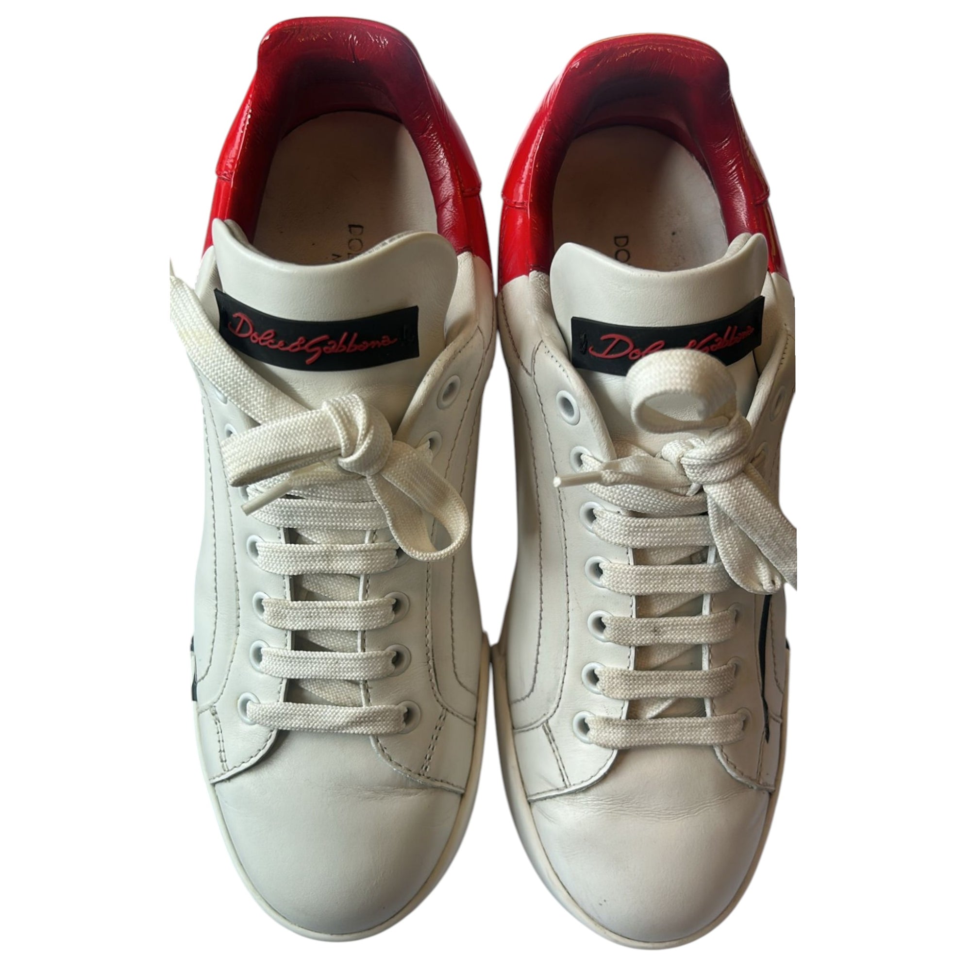 Dolce &amp; Gabbana White Red Logo Portofino Sneakers Shoes