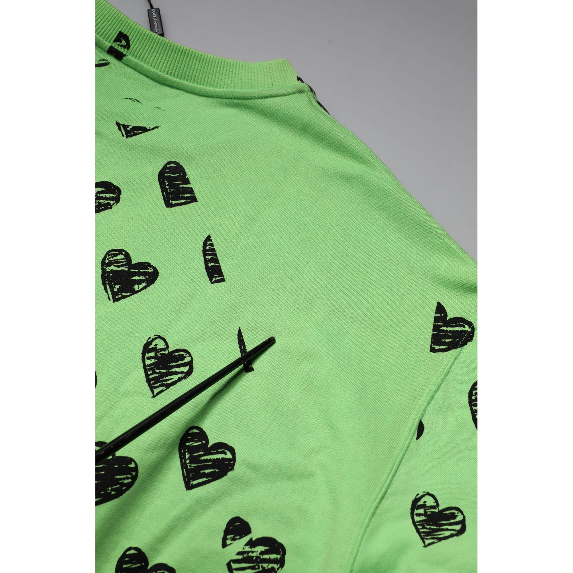 Dolce &amp; Gabbana Green Heart Print Crew Neck Pullover Sweater