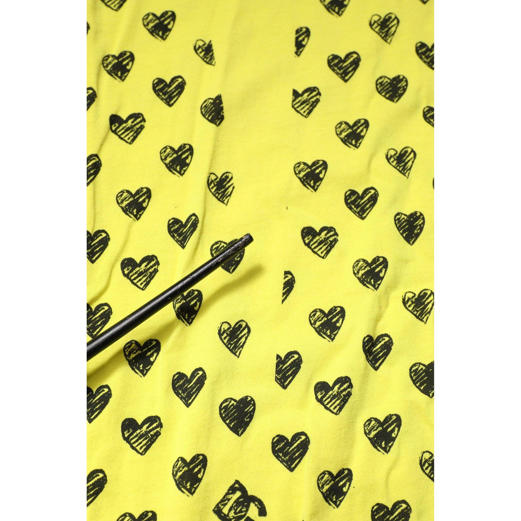 Dolce &amp; Gabbana Yellow Cotton DG Heart Print Crew Neck T-shirt