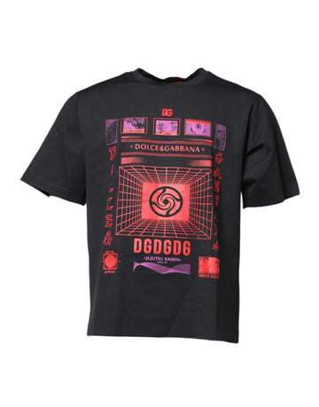 Dolce & Gabbana Black Cotton Graphic Print Crew Neck T-shirt