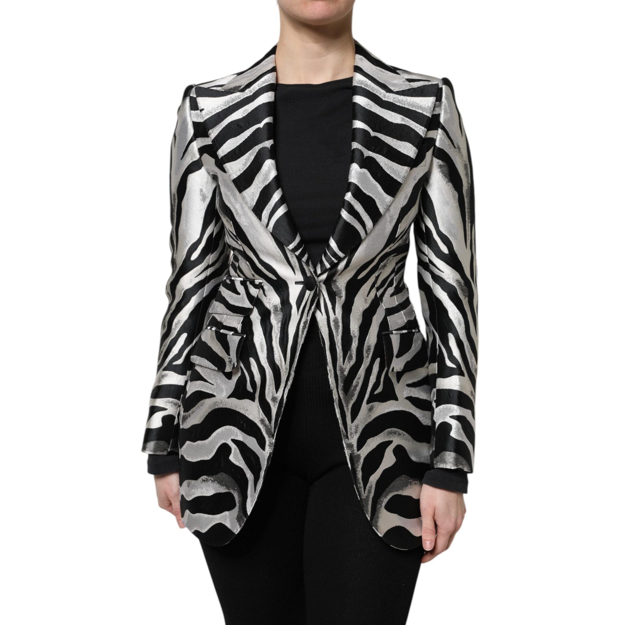 Dolce &amp; Gabbana Black White Polyester Women Blazer Jacket
