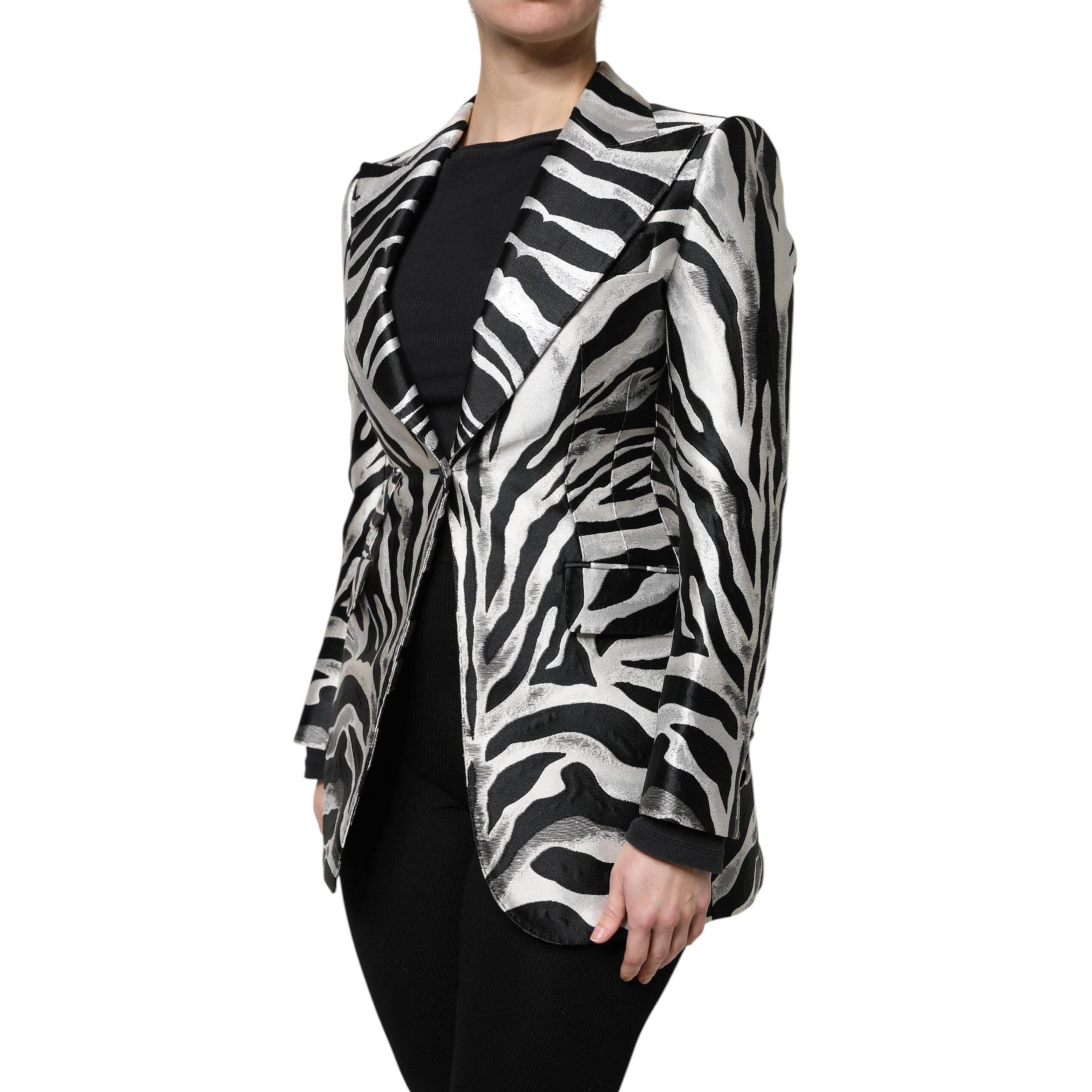 Dolce &amp; Gabbana Black White Polyester Women Blazer Jacket