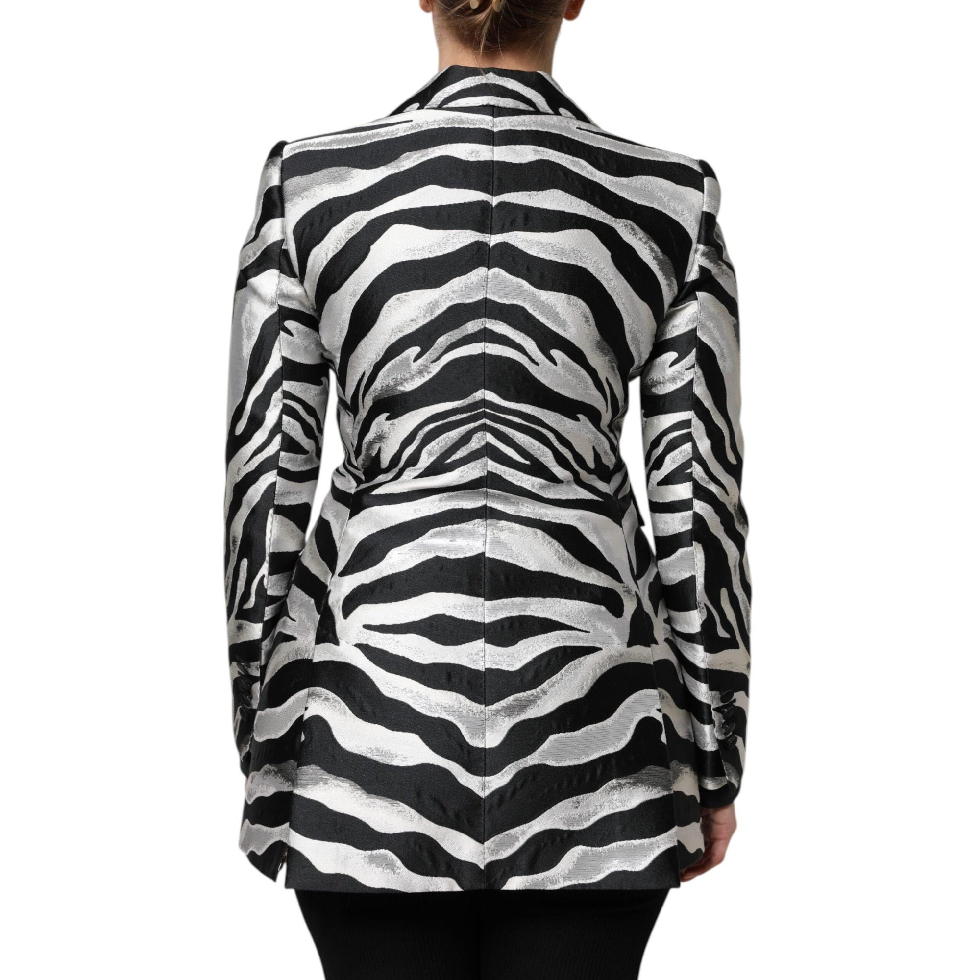 Dolce &amp; Gabbana Black White Polyester Women Blazer Jacket