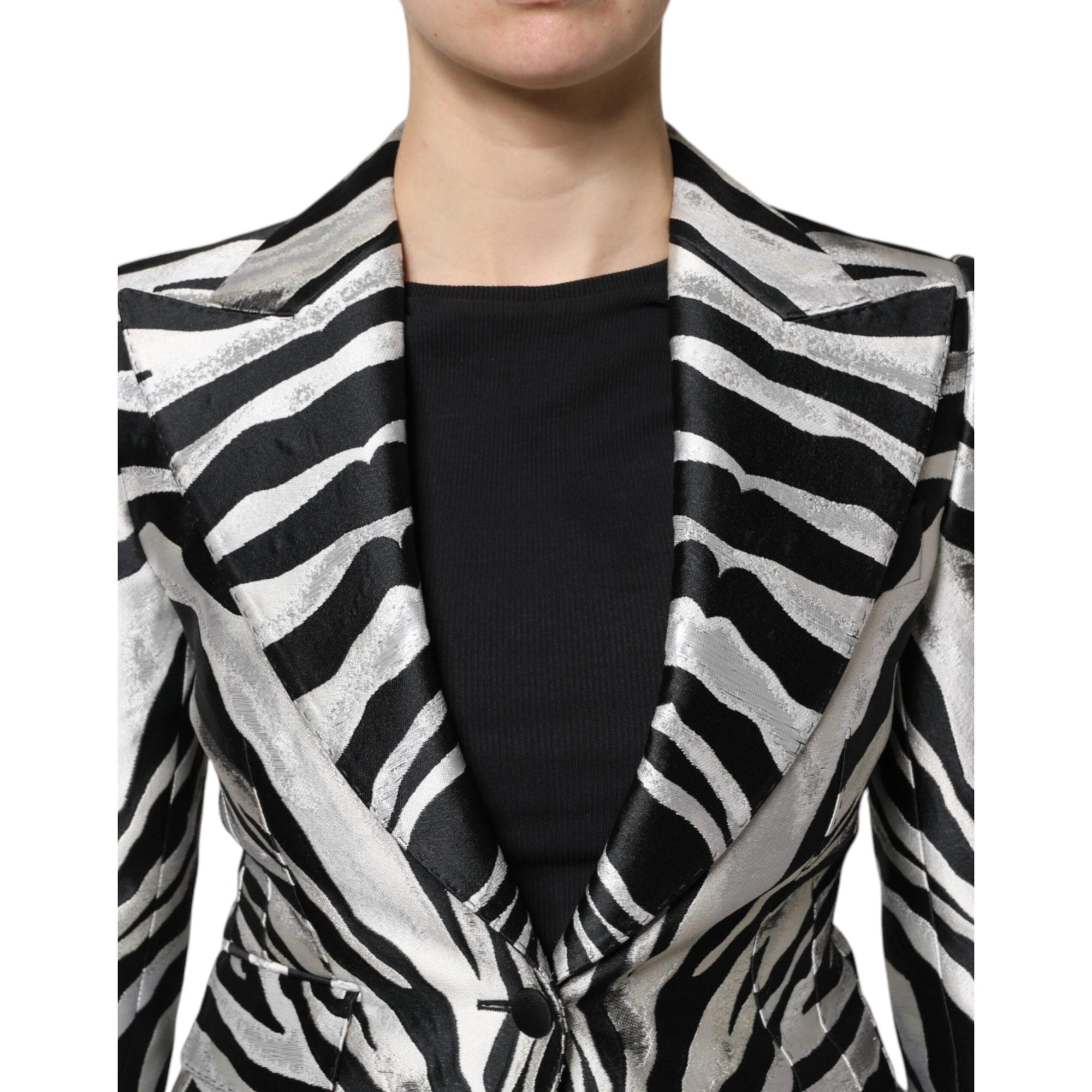 Dolce &amp; Gabbana Black White Polyester Women Blazer Jacket