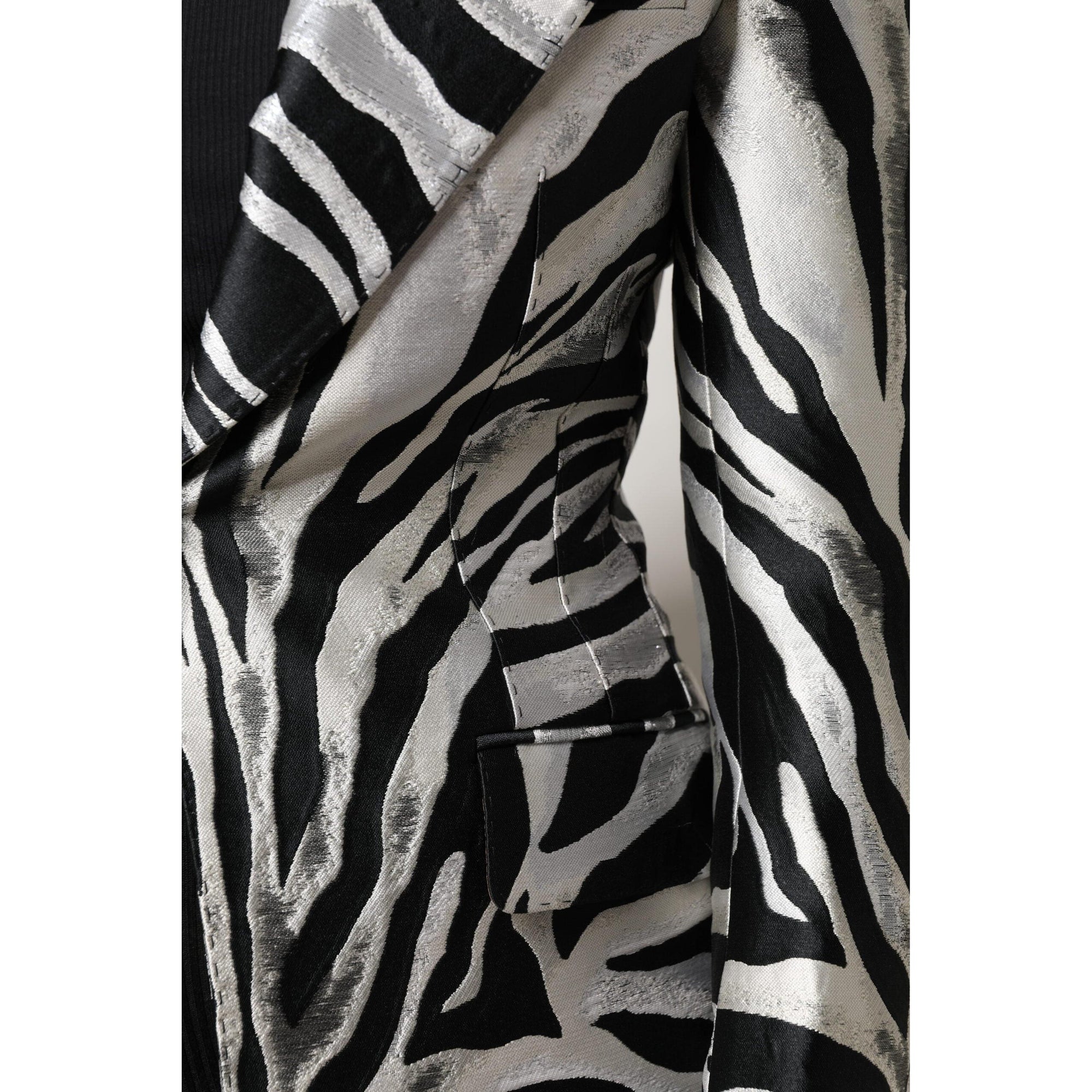Dolce &amp; Gabbana Black White Polyester Women Blazer Jacket