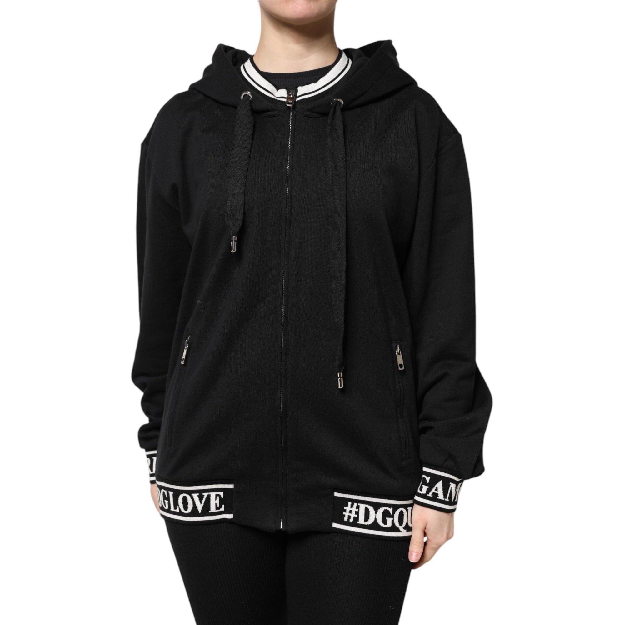 Dolce &amp; Gabbana Black Cotton Hooded Full Zip Sweatshirt Sweater