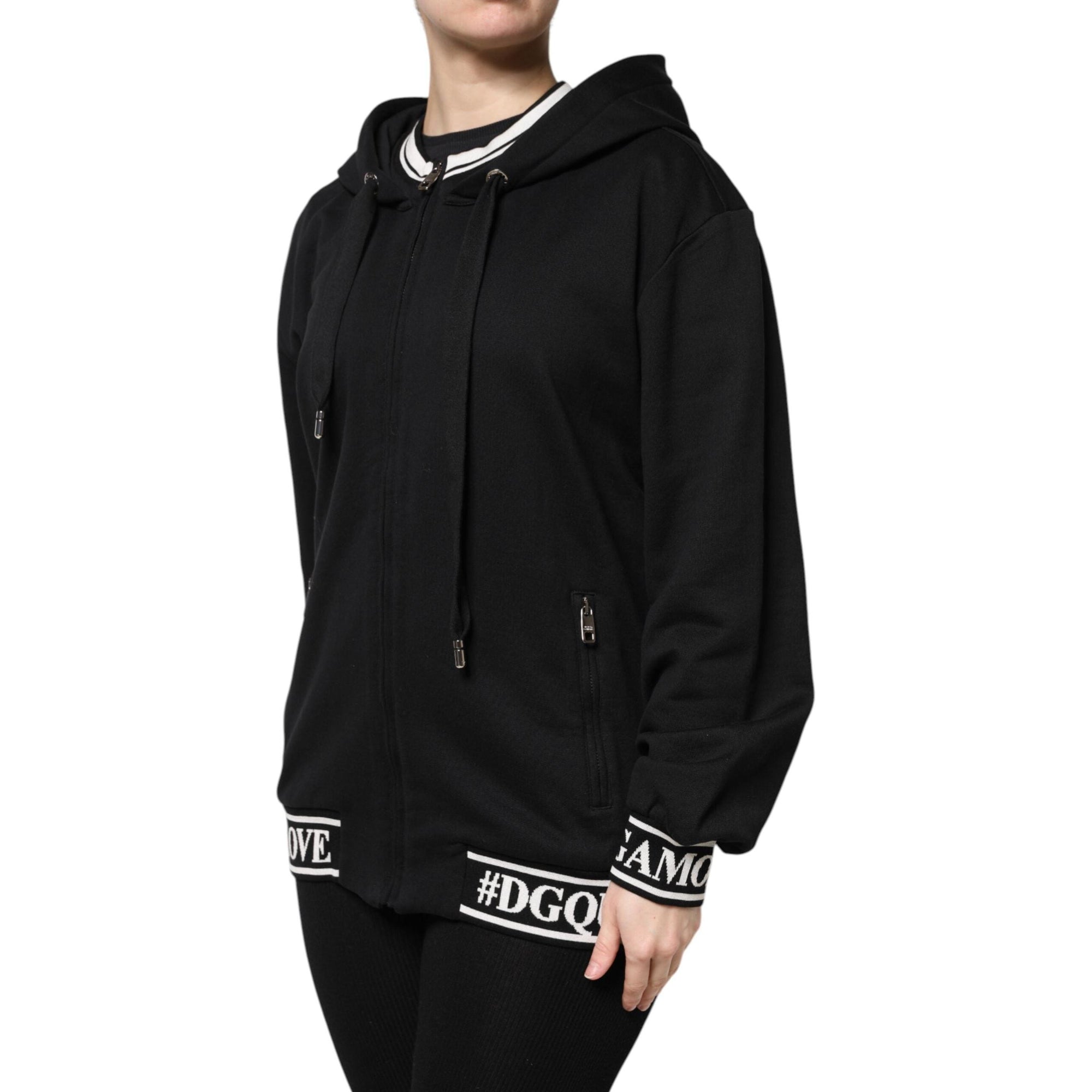 Dolce &amp; Gabbana Black Cotton Hooded Full Zip Sweatshirt Sweater