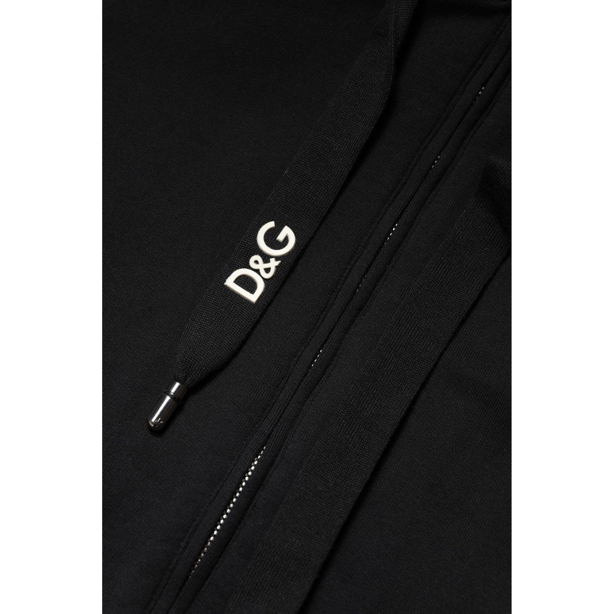Dolce &amp; Gabbana Black Cotton Hooded Full Zip Sweatshirt Sweater
