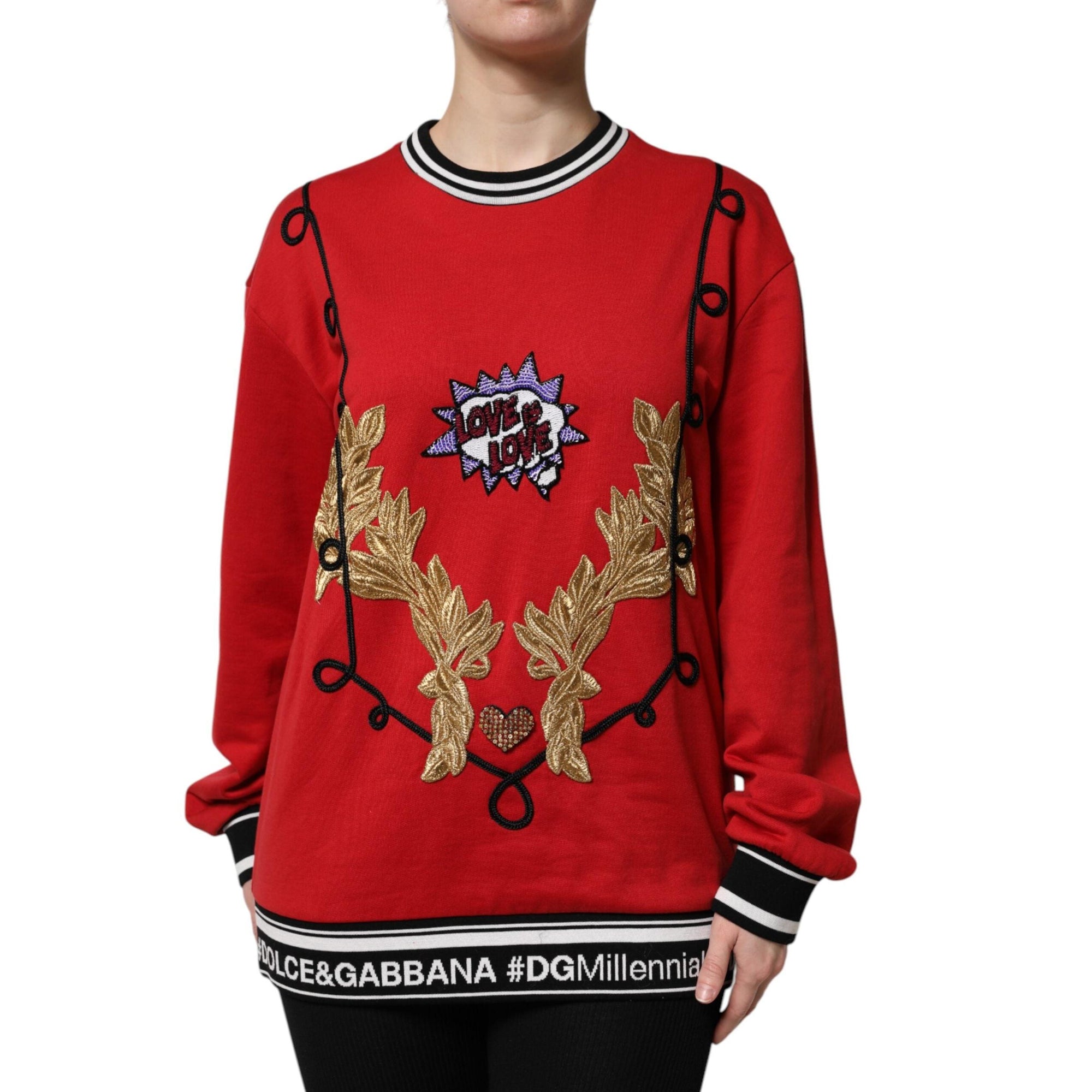 Dolce &amp; Gabbana Red Cotton Queen Sequined Pullover Sweater