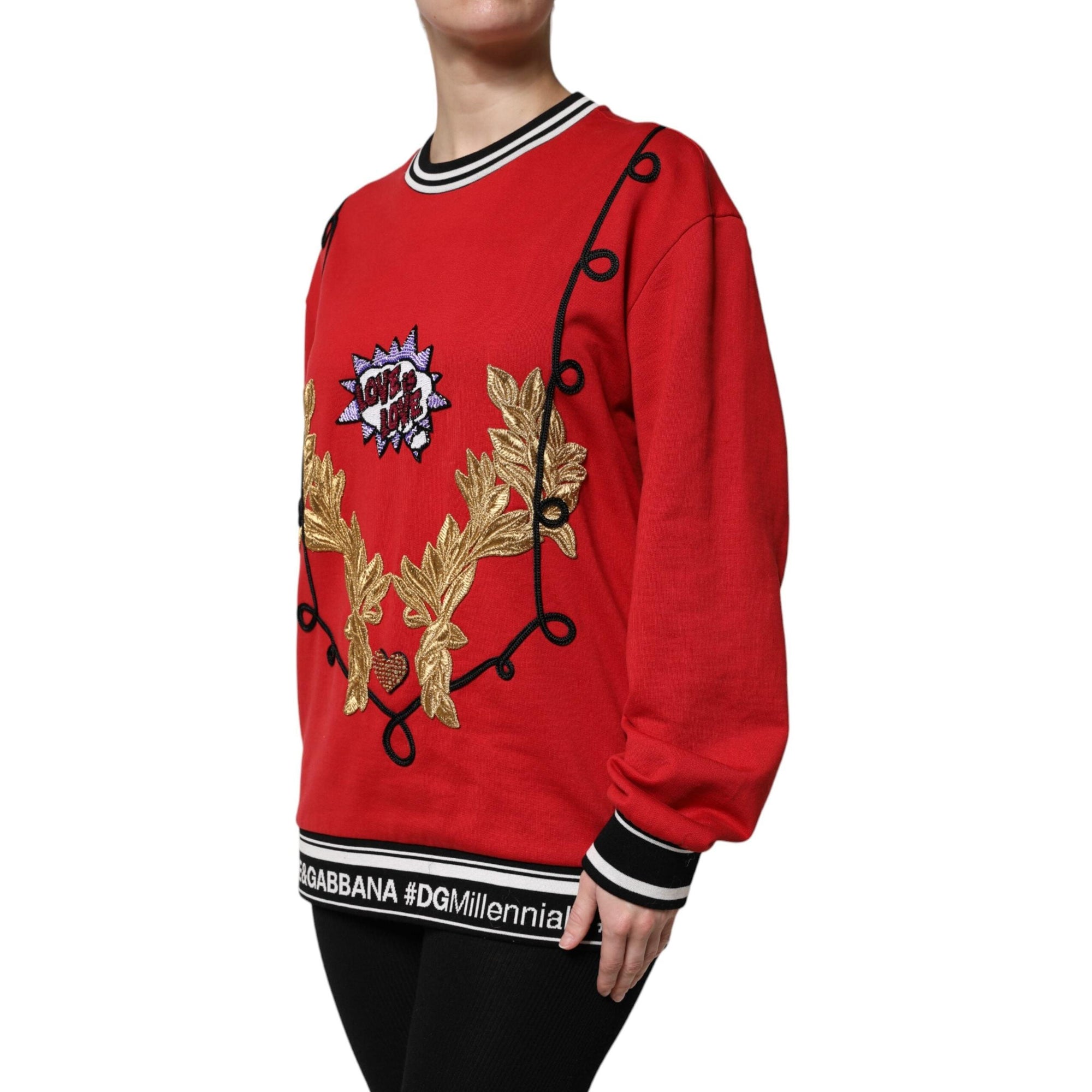 Dolce &amp; Gabbana Red Cotton Queen Sequined Pullover Sweater