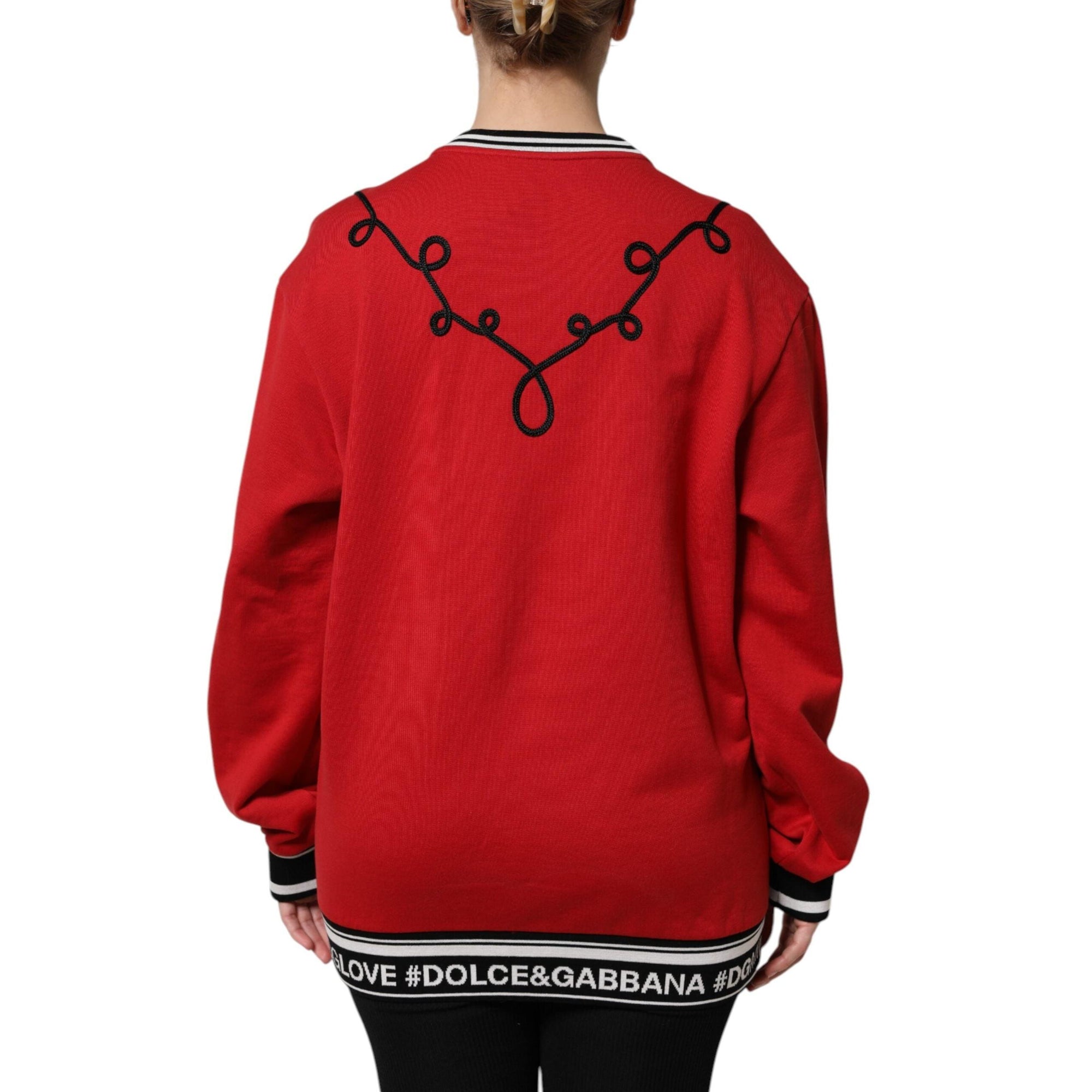 Dolce &amp; Gabbana Red Cotton Queen Sequined Pullover Sweater