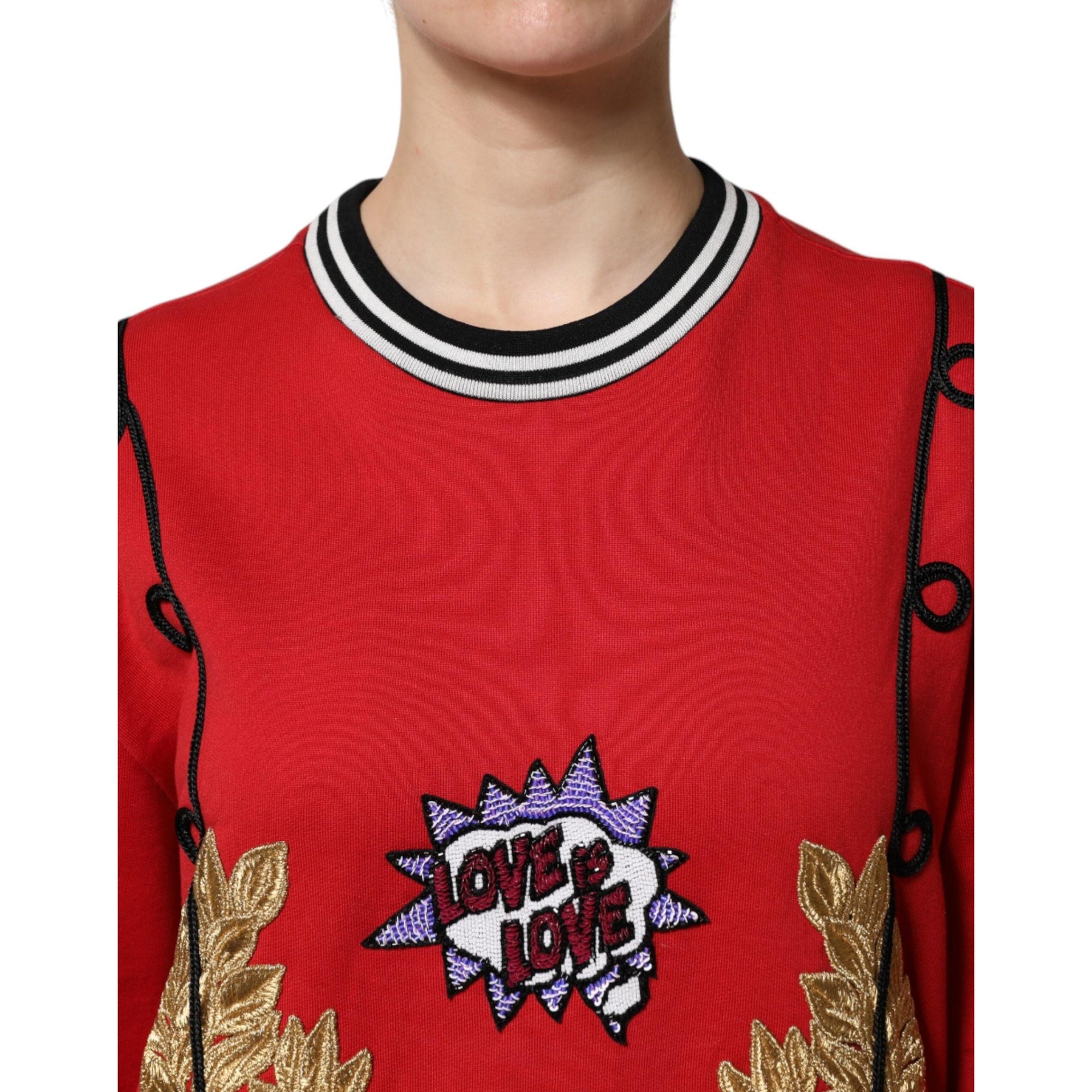 Dolce &amp; Gabbana Red Cotton Queen Sequined Pullover Sweater