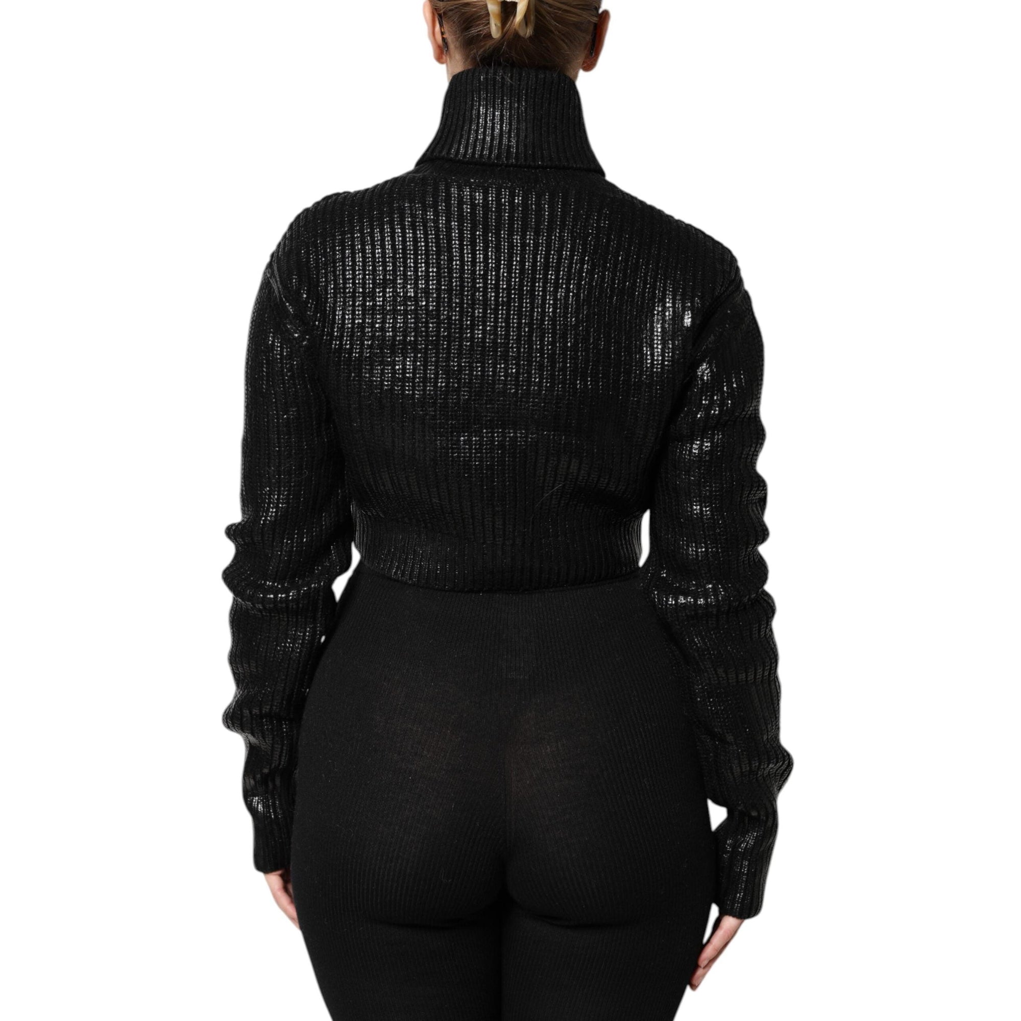 Dolce &amp; Gabbana Black Wool Long Sleeve Turtleneck Cropped Top