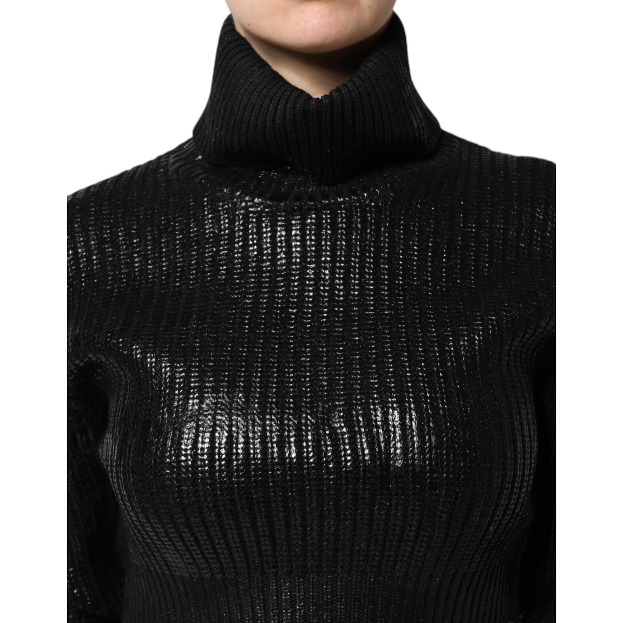 Dolce &amp; Gabbana Black Wool Long Sleeve Turtleneck Cropped Top