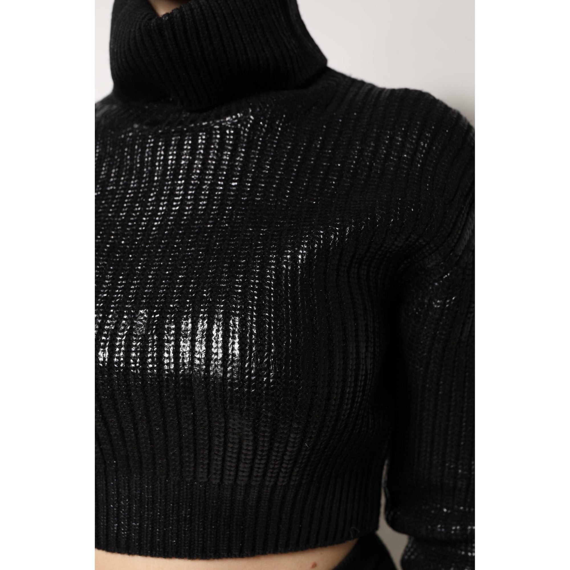 Dolce &amp; Gabbana Black Wool Long Sleeve Turtleneck Cropped Top