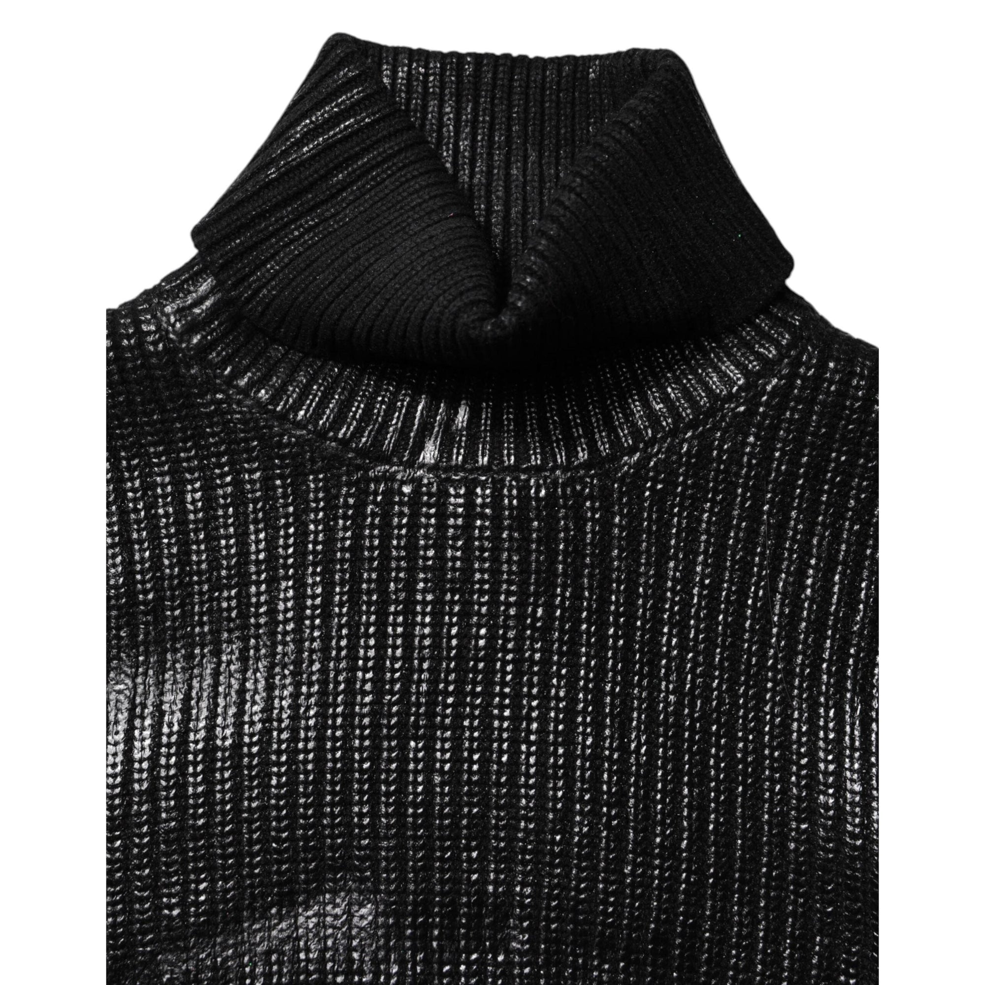 Dolce &amp; Gabbana Black Wool Long Sleeve Turtleneck Cropped Top