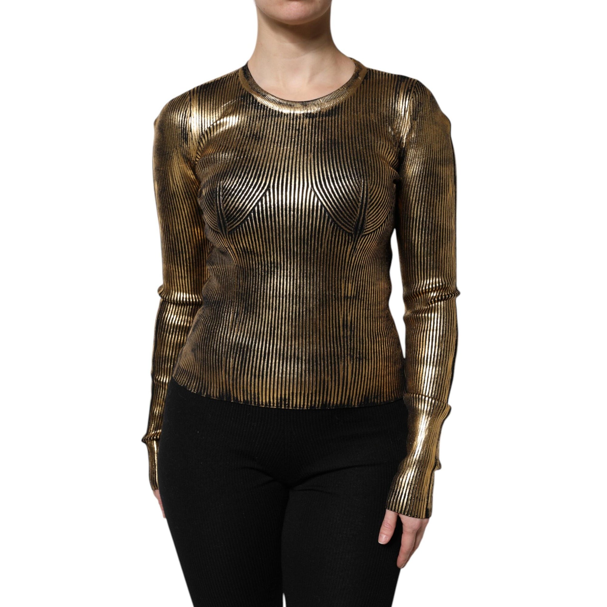 Dolce &amp; Gabbana Gold Round Neck Long Sleeve Pullover Top