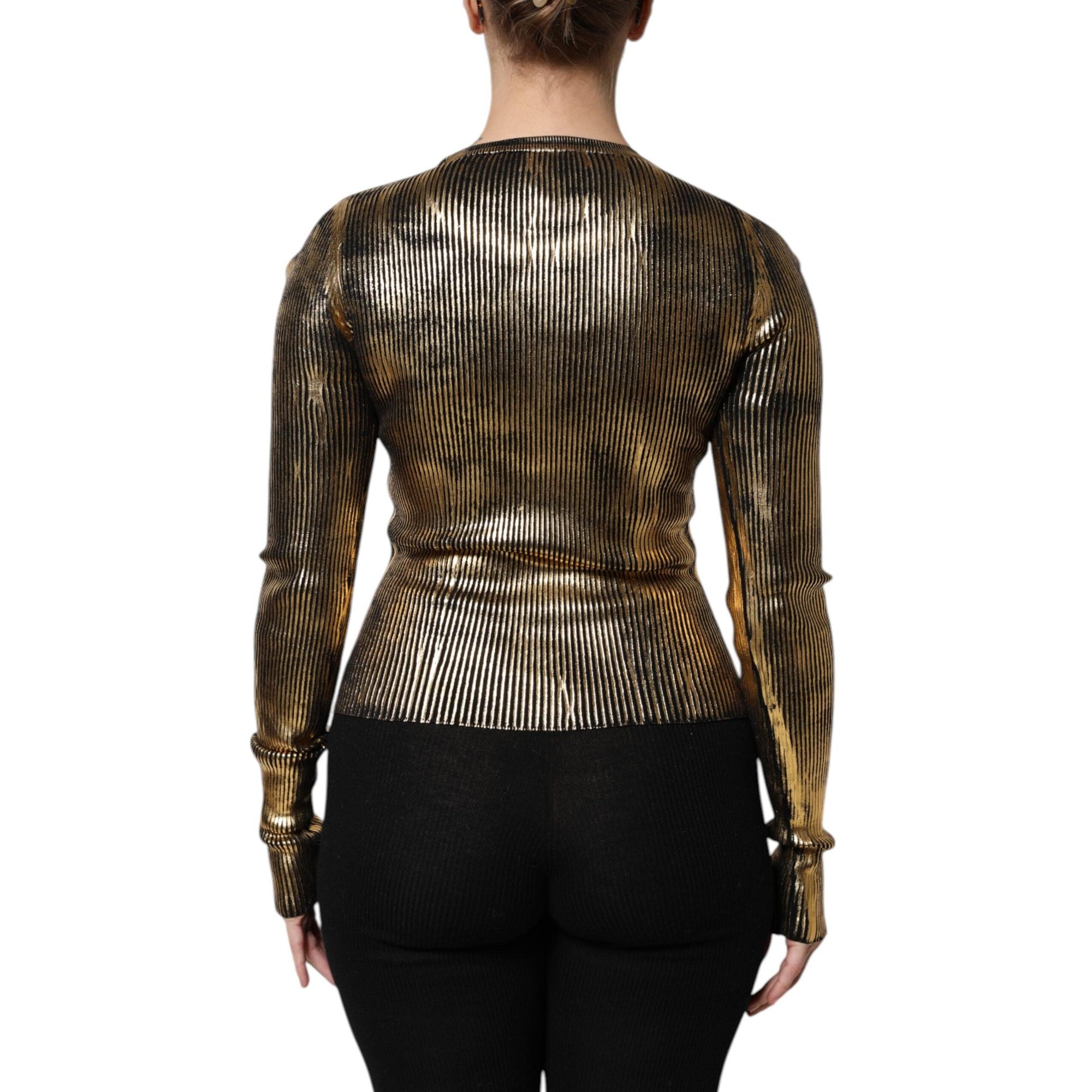 Dolce &amp; Gabbana Gold Round Neck Long Sleeve Pullover Top