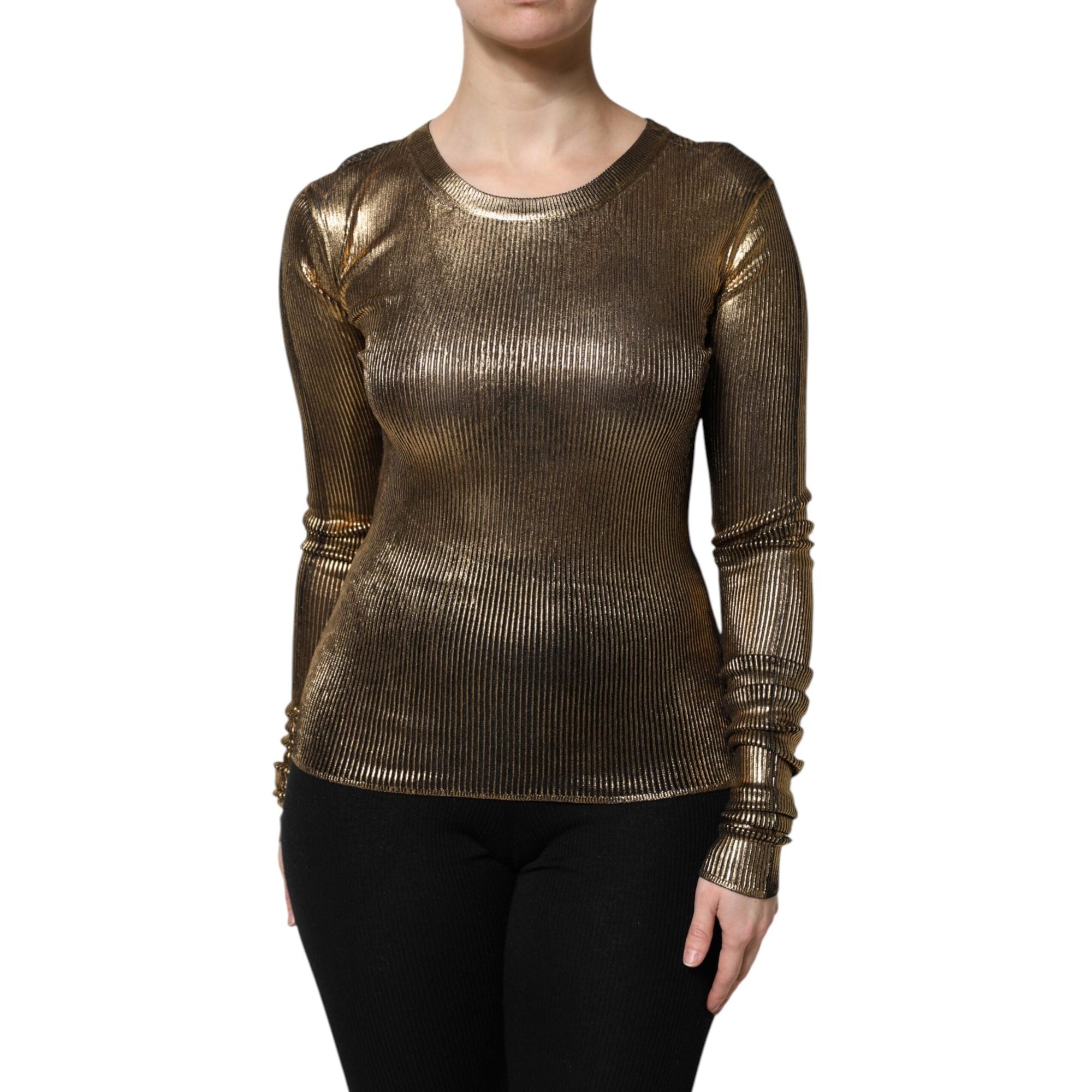 Dolce &amp; Gabbana Gold Round Neck Long Sleeve Pullover Top