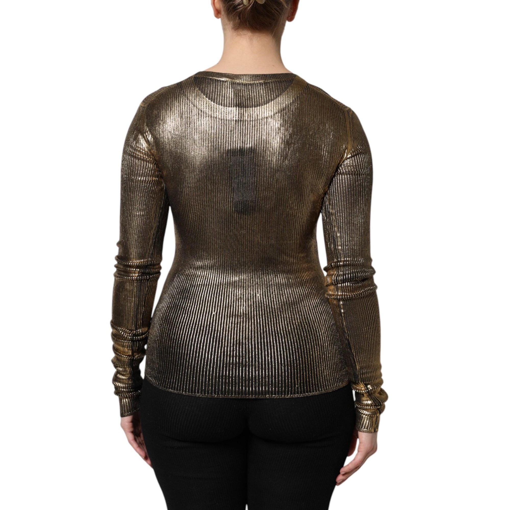 Dolce &amp; Gabbana Gold Round Neck Long Sleeve Pullover Top