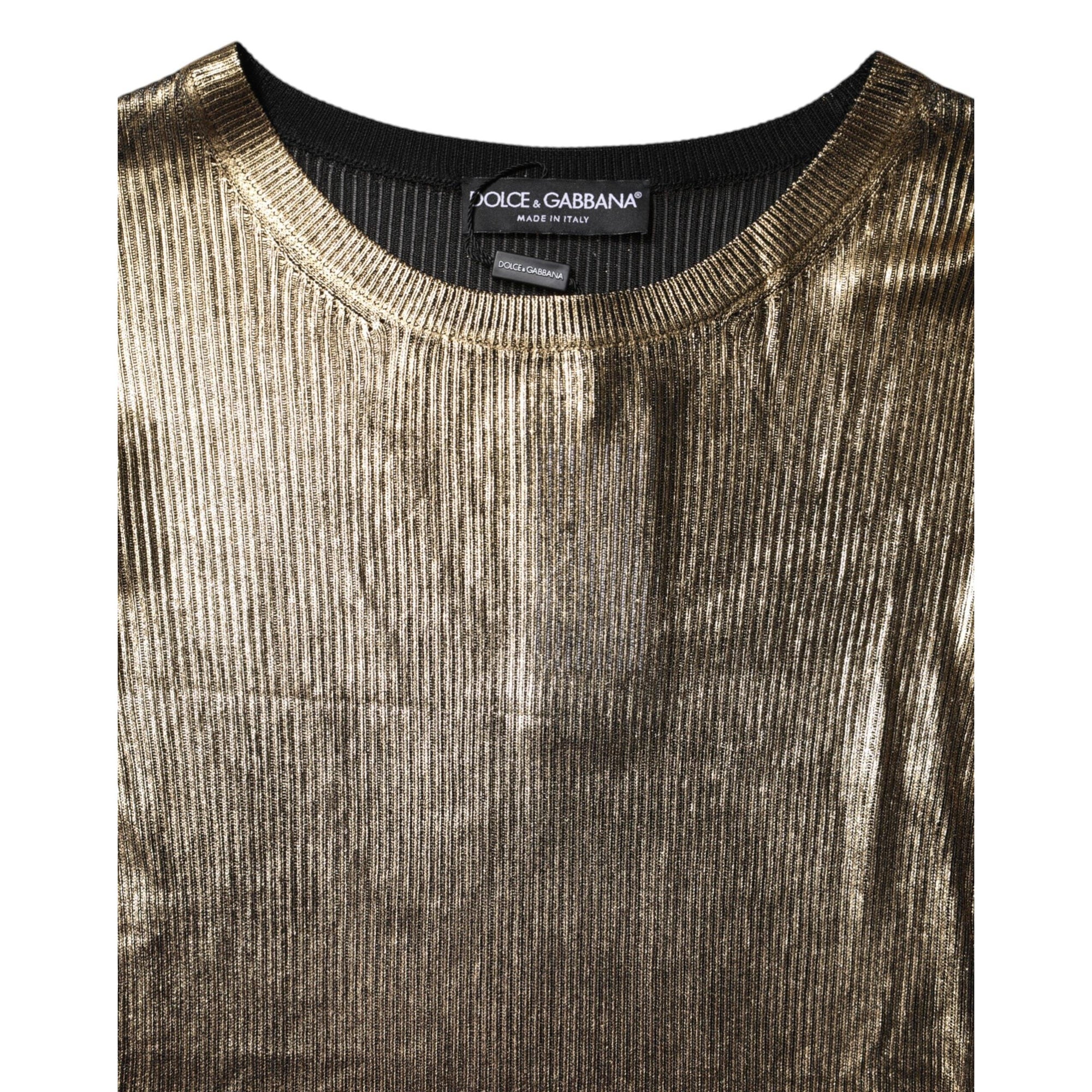 Dolce &amp; Gabbana Gold Round Neck Long Sleeve Pullover Top