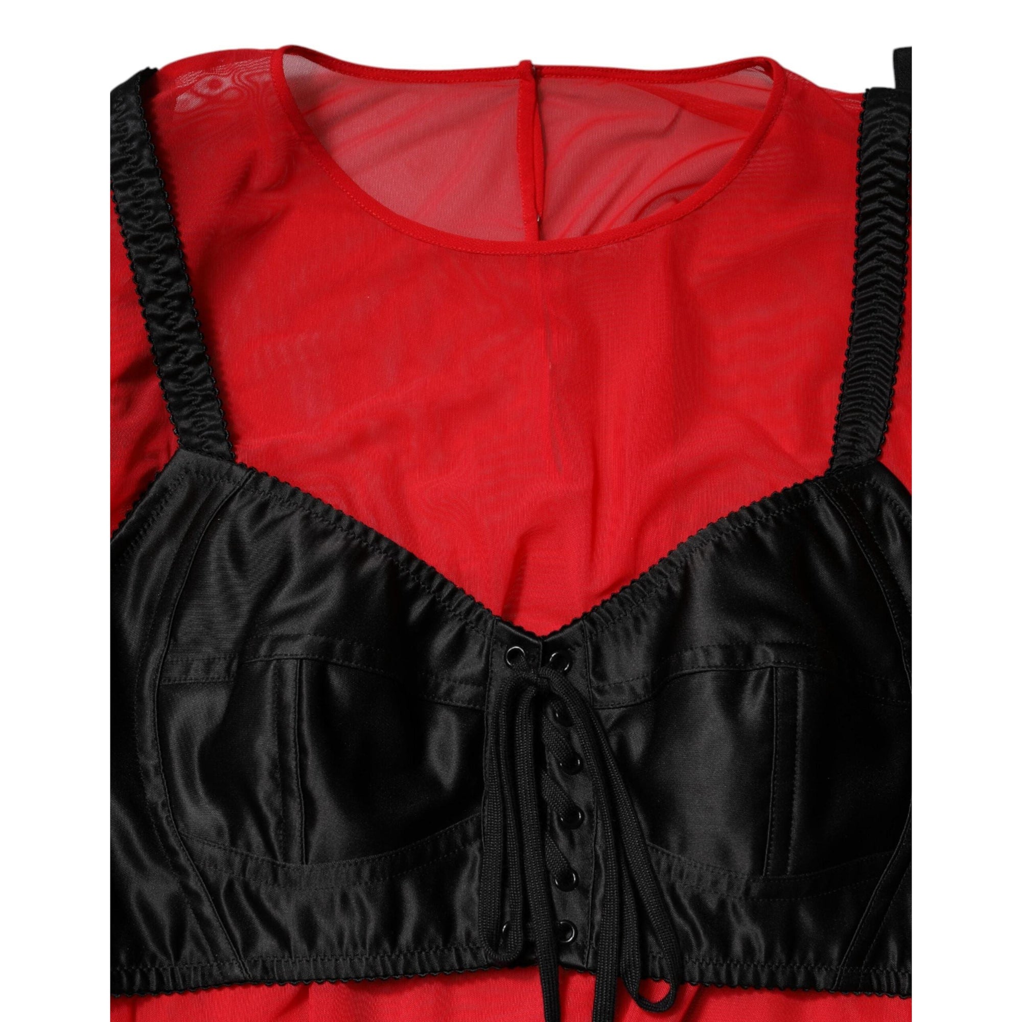 Dolce &amp; Gabbana Red Black Bustier Detailing Long Sleeves Top