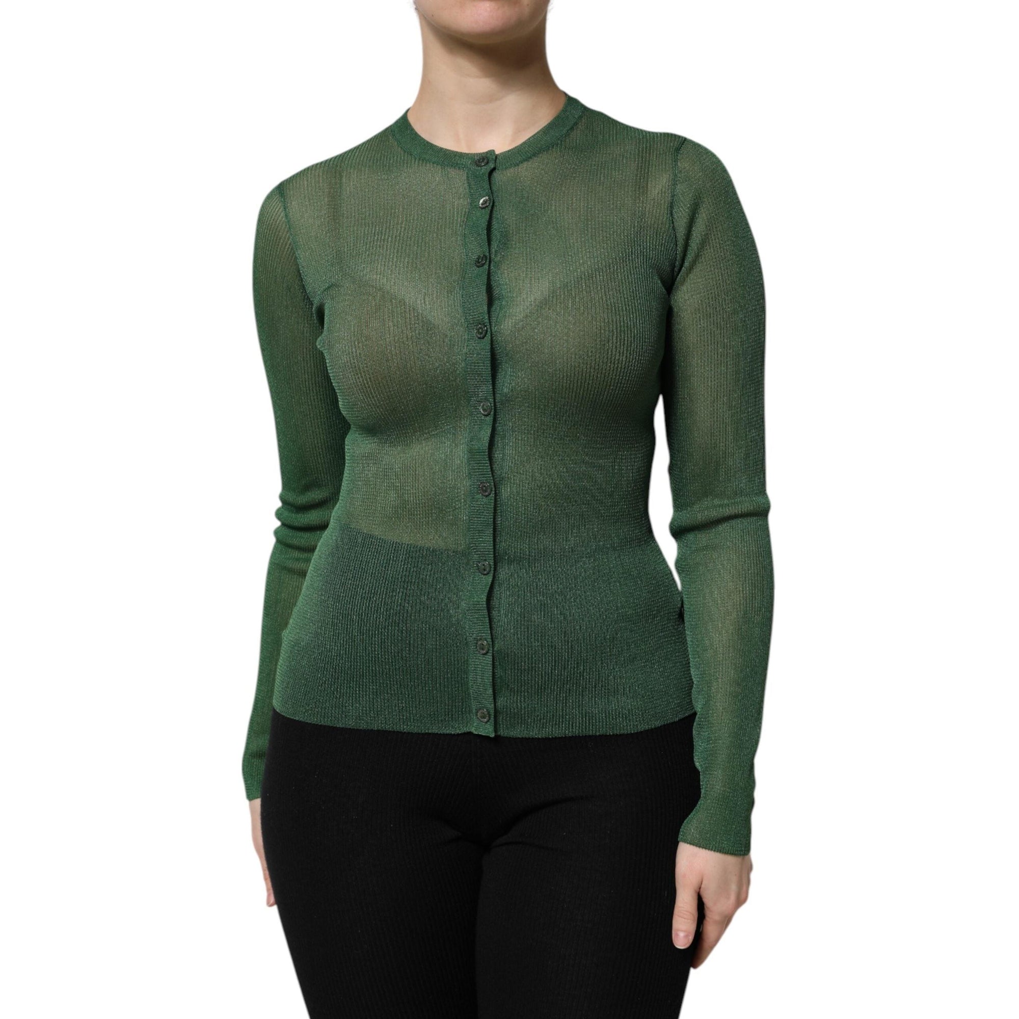 Dolce &amp; Gabbana Green Polyester Long Sleeves Cardigan Sweater