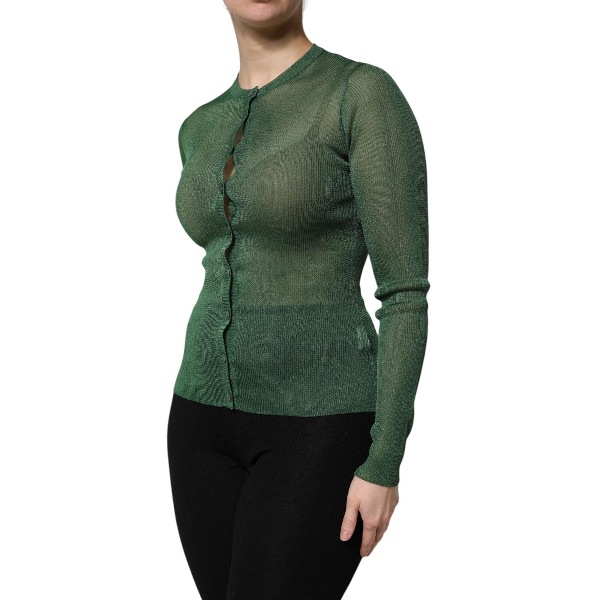 Dolce &amp; Gabbana Green Polyester Long Sleeves Cardigan Sweater